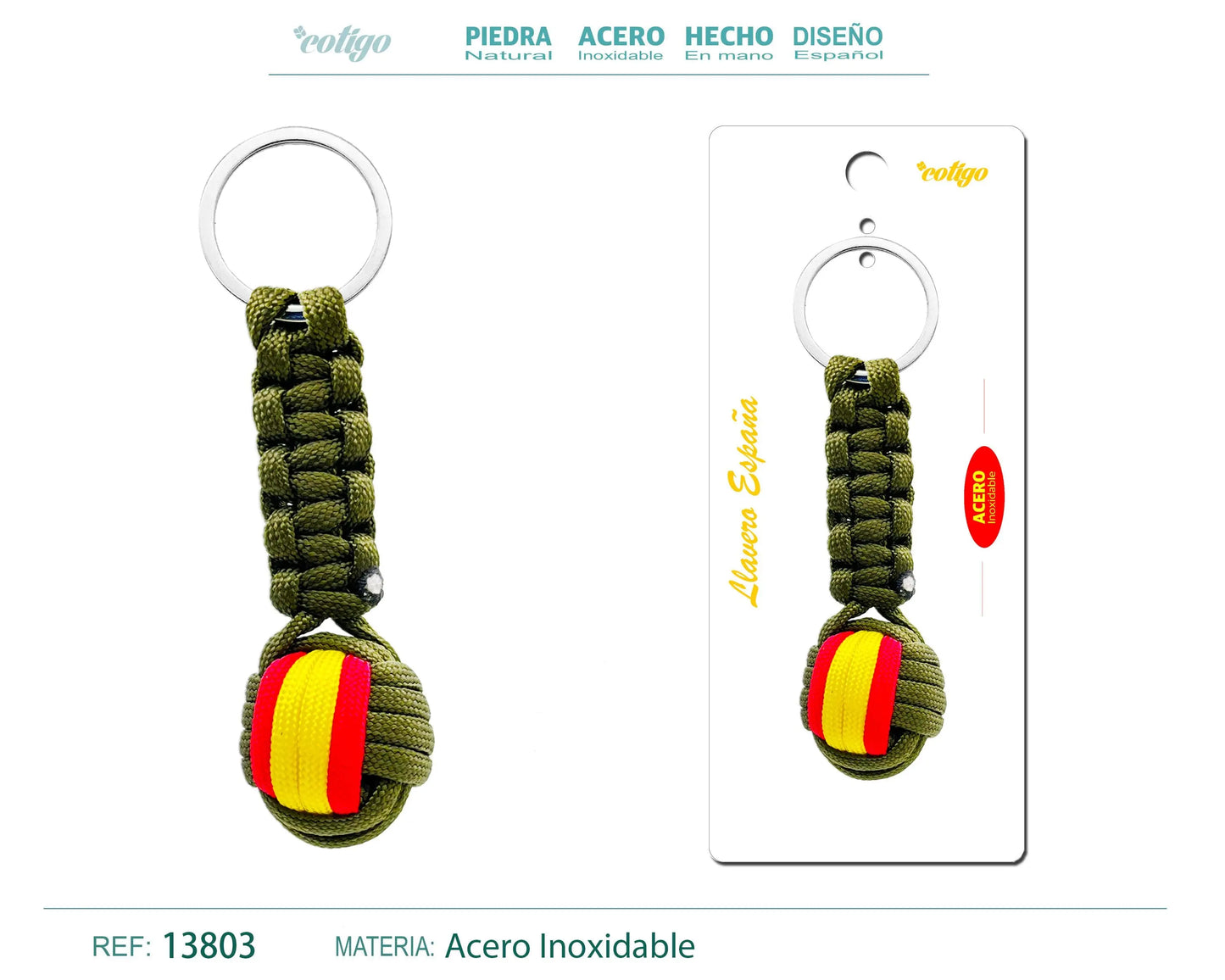 LLAVERO BOLA DE CUERDA CON ARO ACERO - cotigo