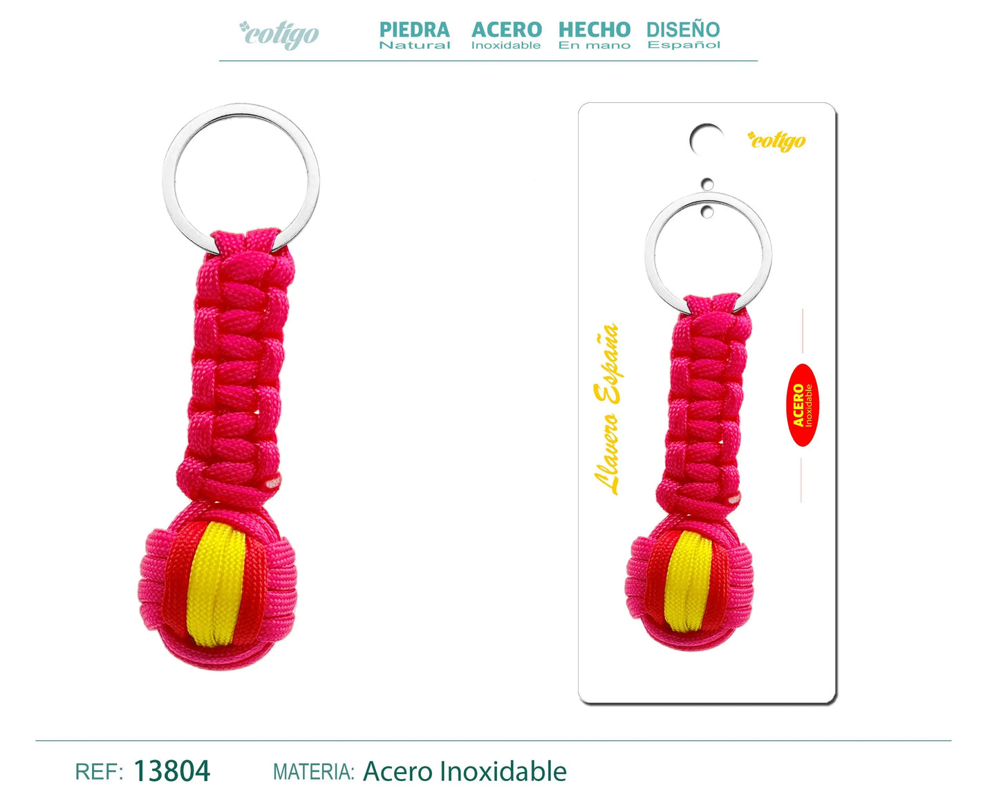 LLAVERO BOLA DE CUERDA CON ARO ACERO - cotigo