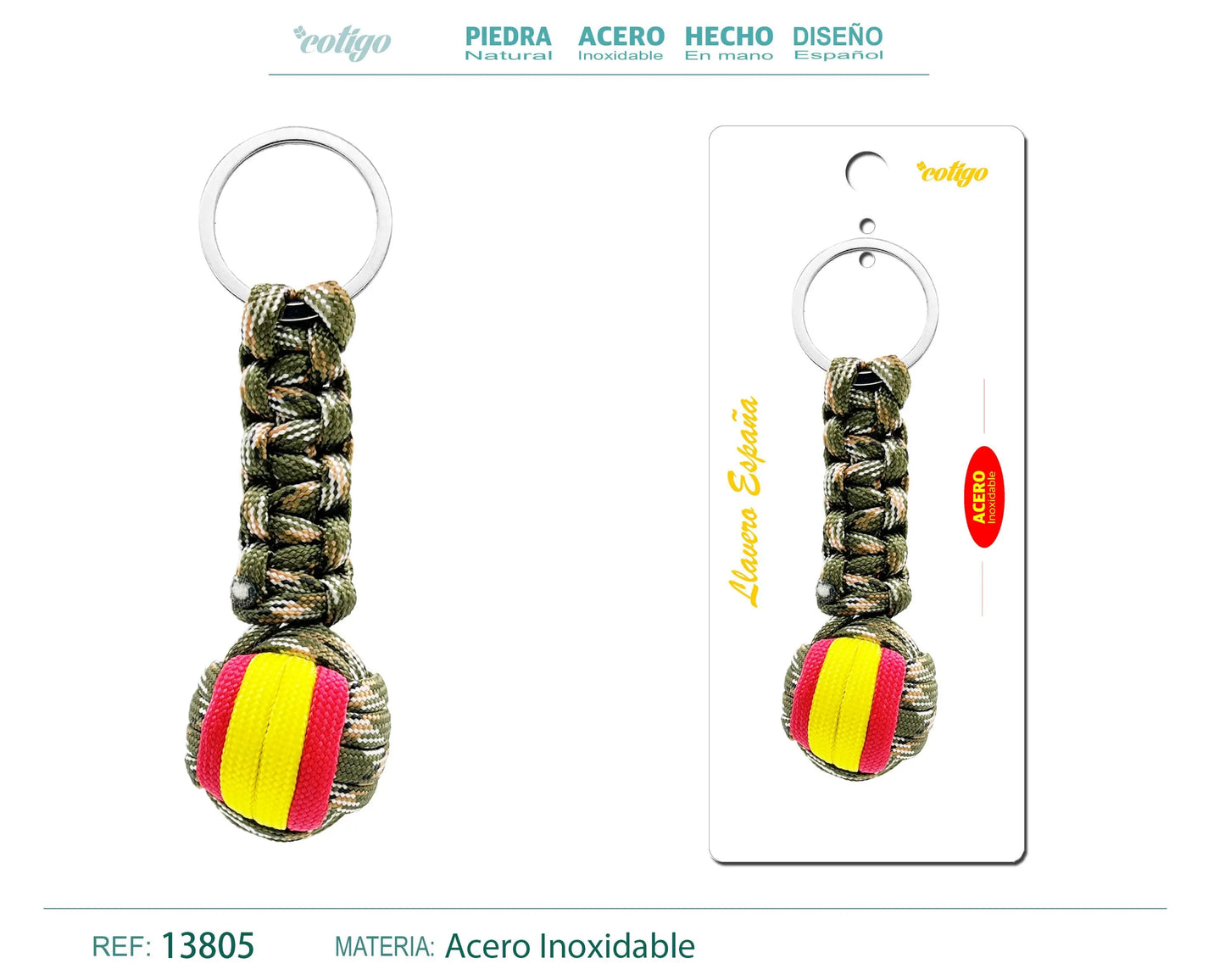 LLAVERO BOLA DE CUERDA CON ARO ACERO - cotigo