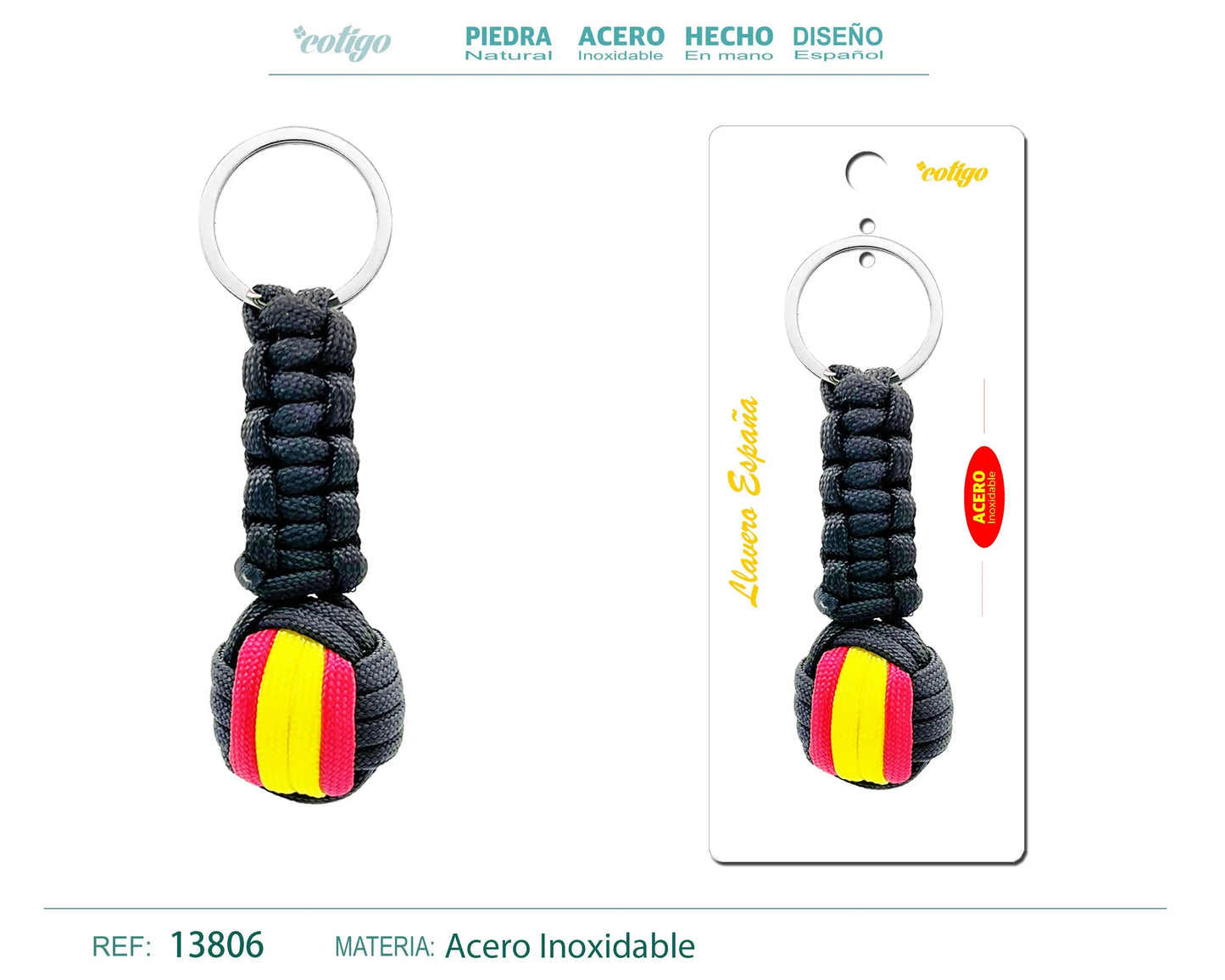 LLAVERO BOLA DE CUERDA CON ARO ACERO - cotigo