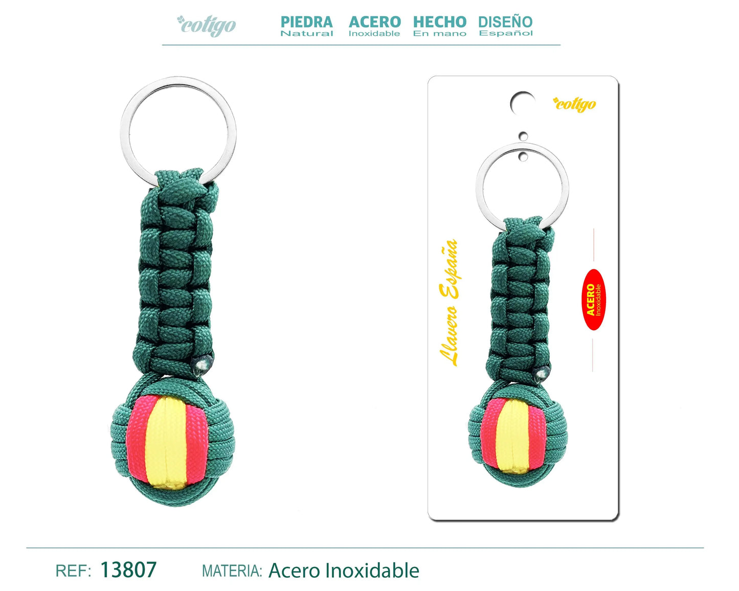 LLAVERO BOLA DE CUERDA CON ARO ACERO - cotigo