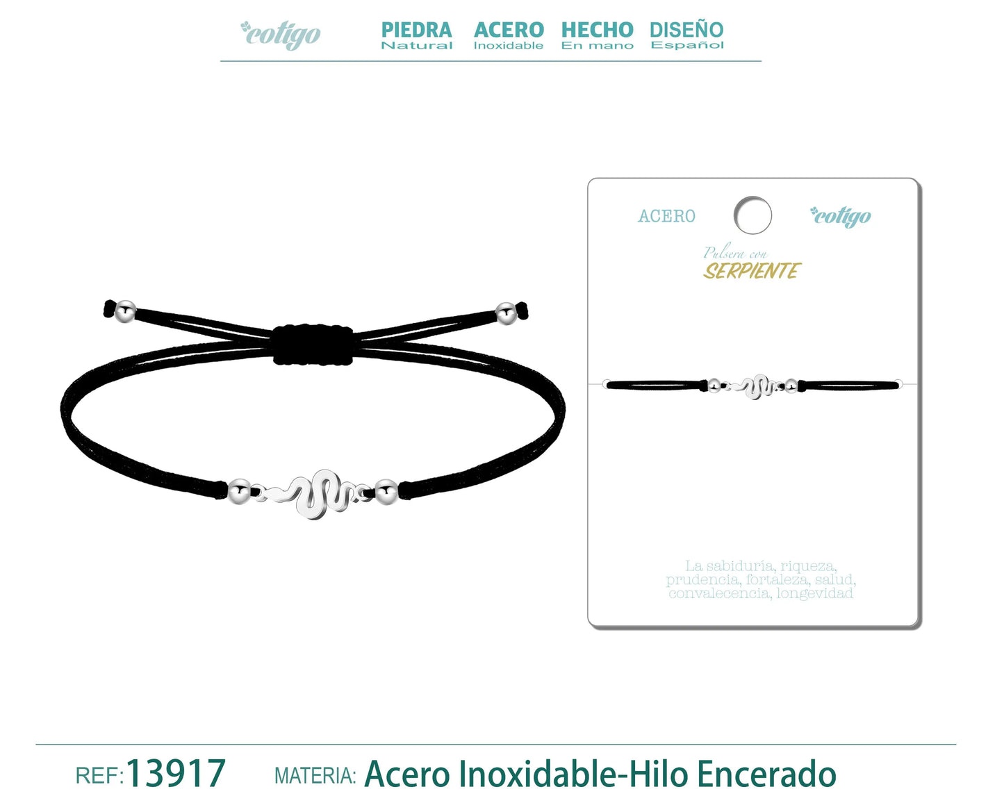 Pulsera Serpiente Plateado de Hilo En.Negro - cotigo