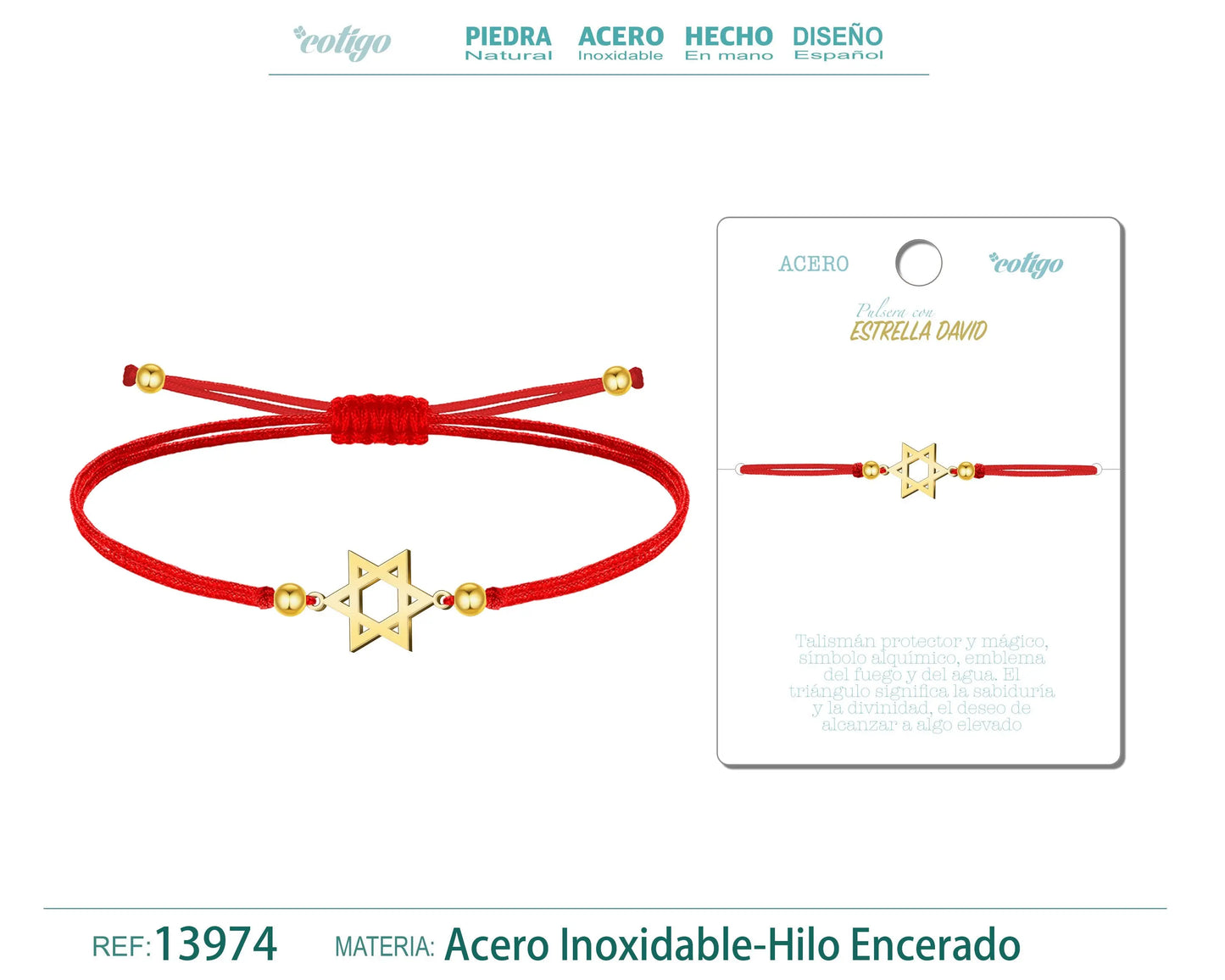 Pulsera Estrella David Dorado de Hilo En.Rojo - cotigo