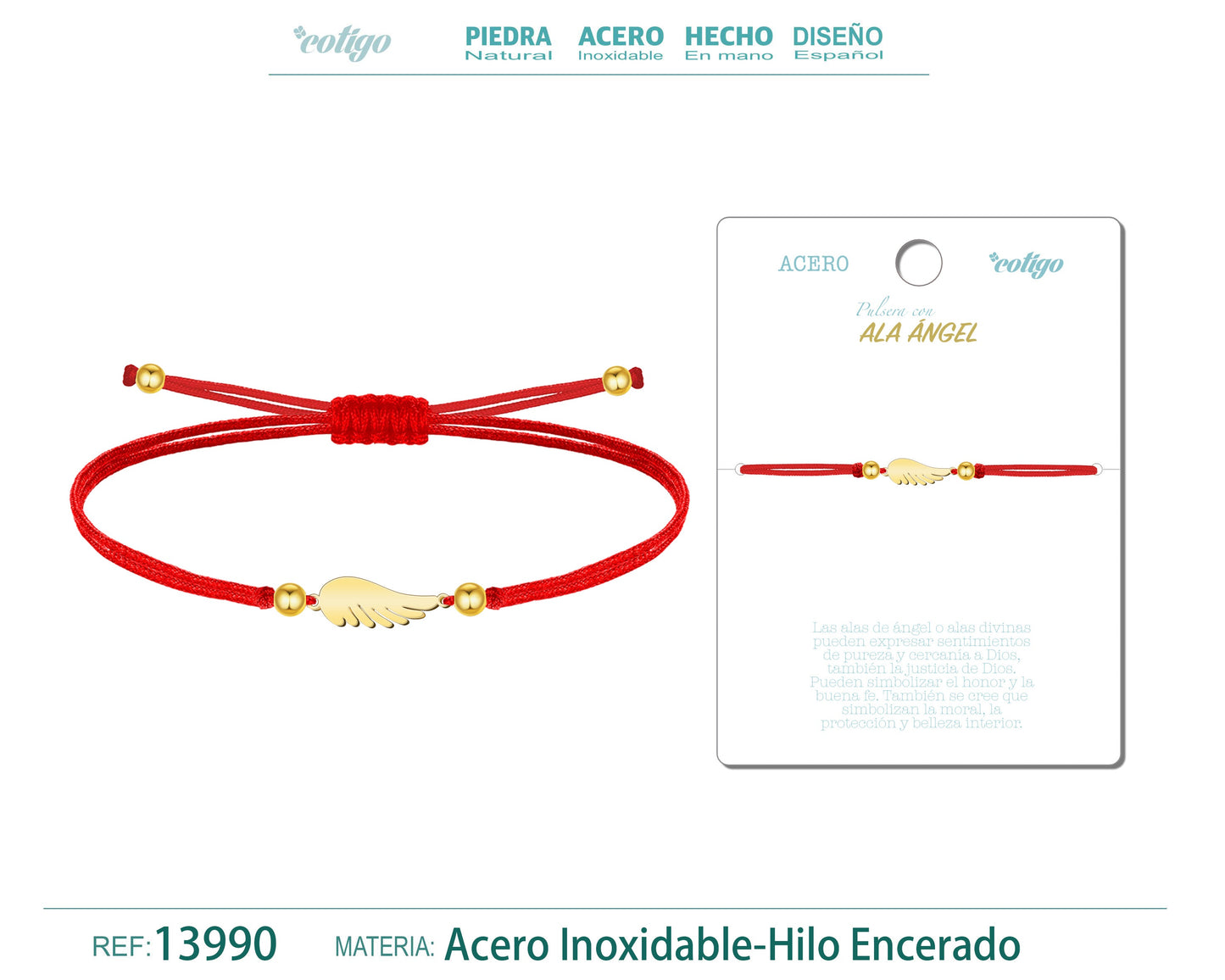 Pulsera Ala de ángel Dorado de Hilo En.Rojo