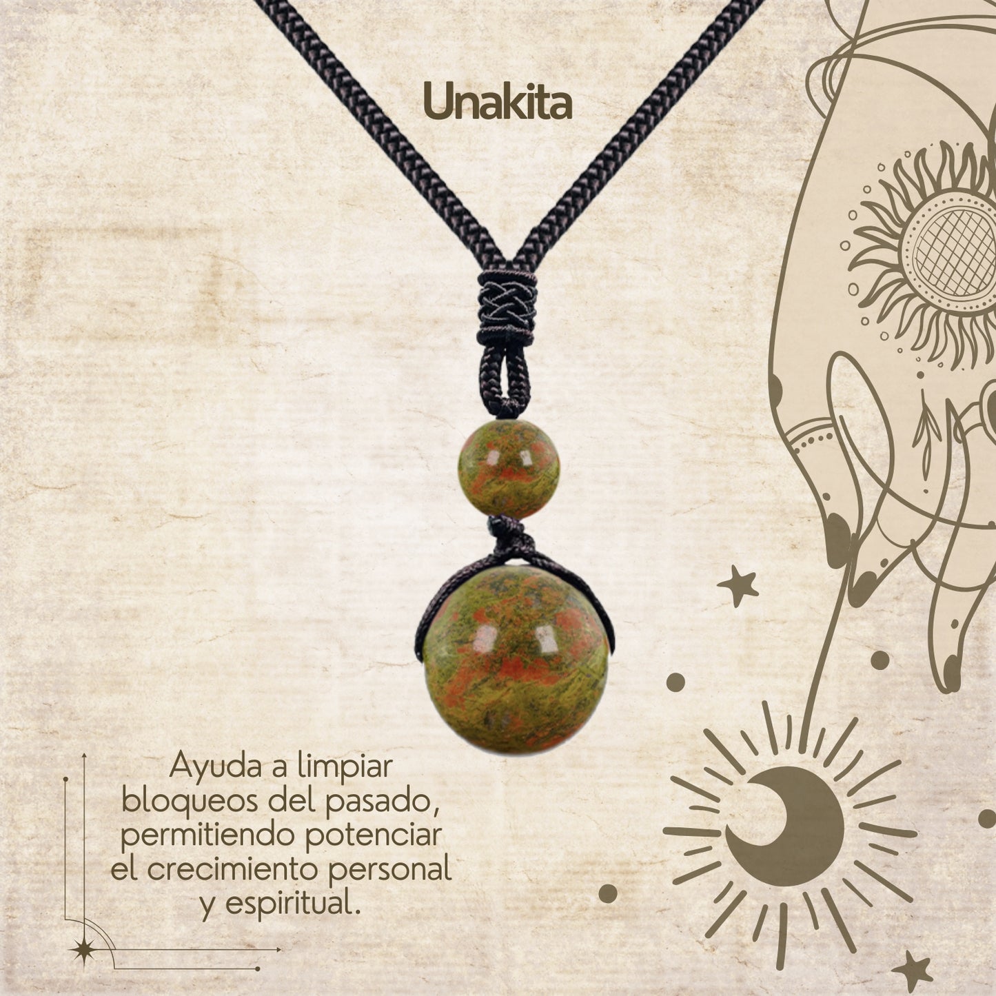 Colgante de piedra natural 14 mm 🌈 ¡Hecho a mano y con significado único! 🔮 Cuerda ajustable 40–70 cm