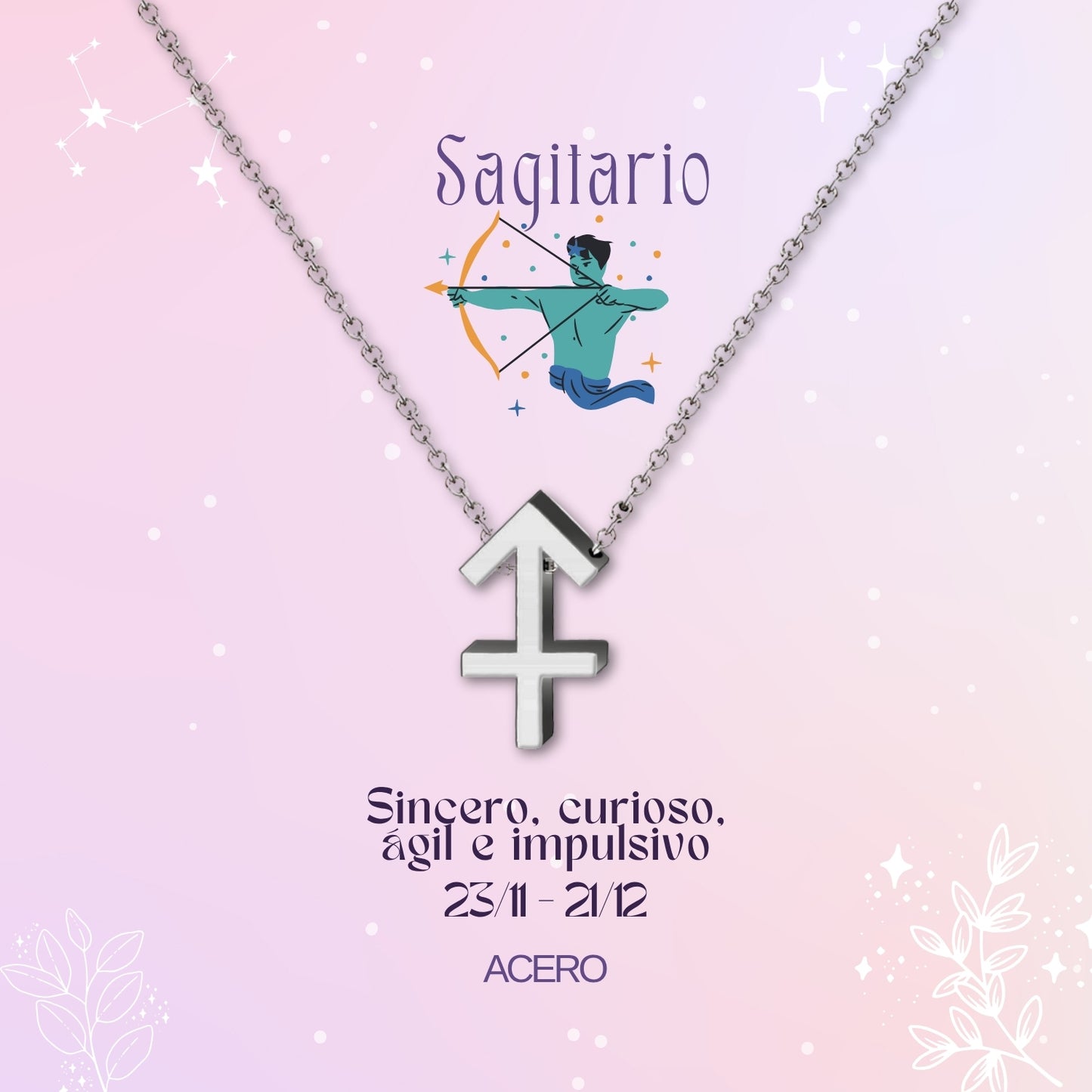 ✨Collar Zodíaco en acero inoxidable + Tarjeta con significado 💌 ¡Incluye pulsera 7 nudos y caja de regalo! 🎁✨