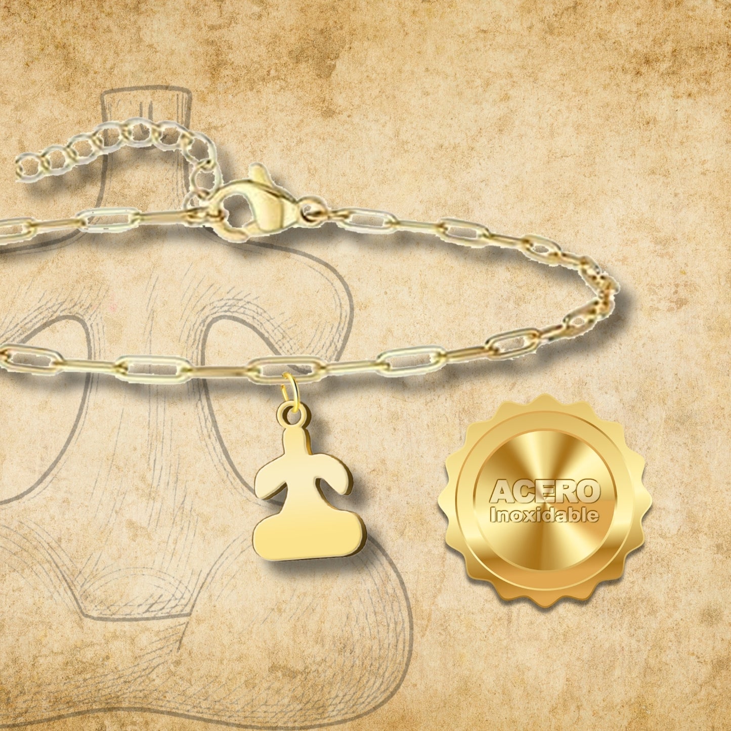 Pulsera Con Idolo de Tarra Acero Dorado