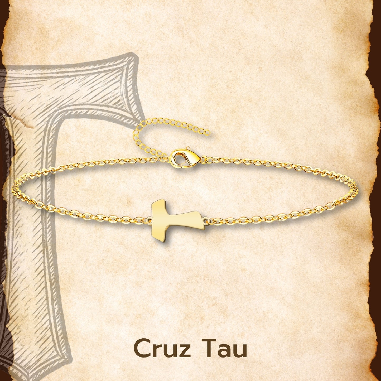 Pulsera Cruz Tau Acero inoxidable color Dorado