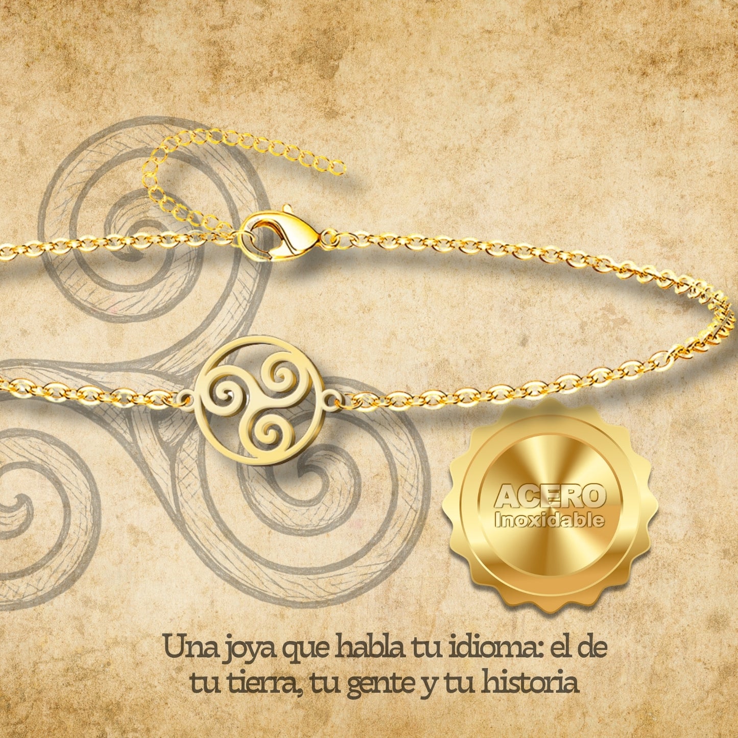 Pulsera el Trisquel Acero Dorado