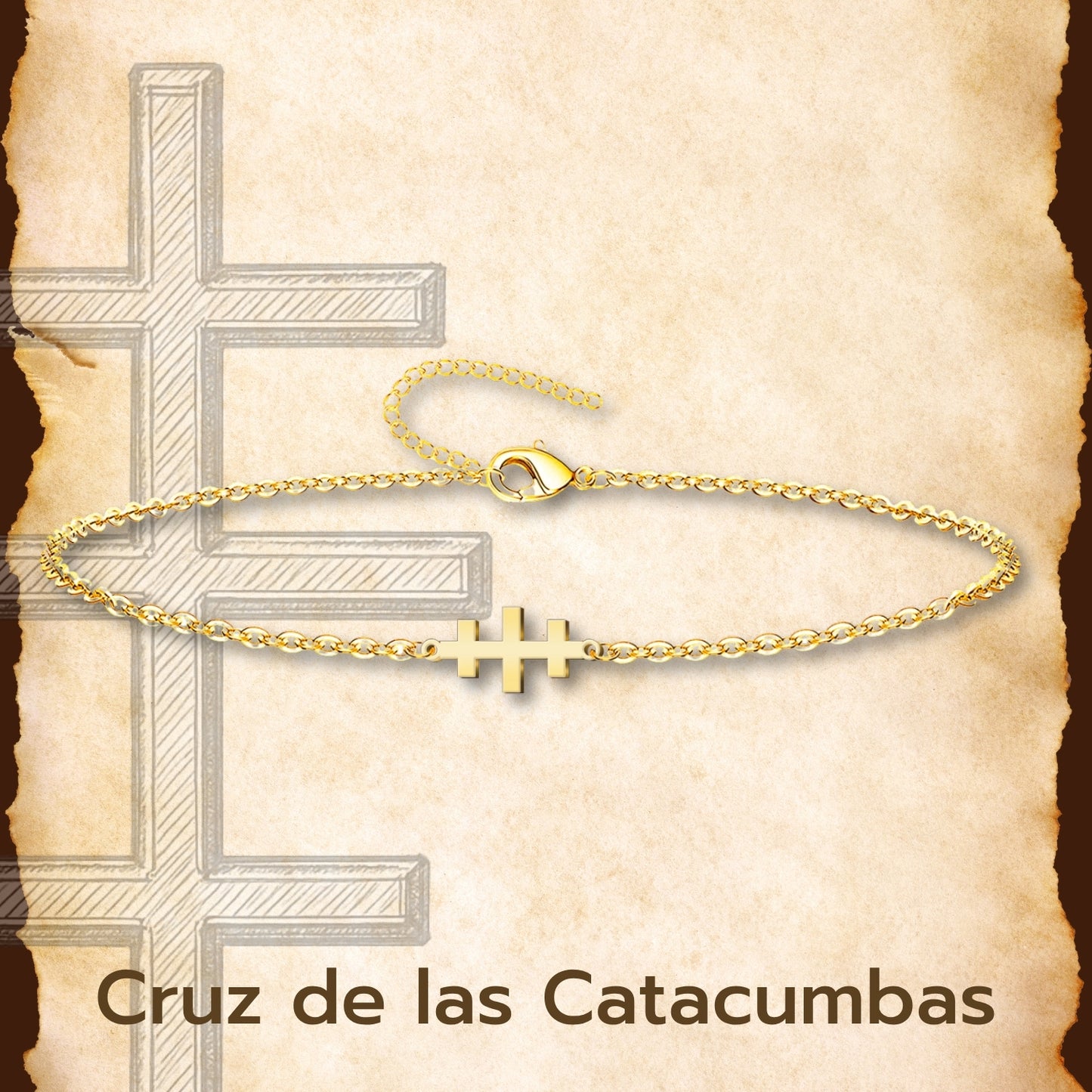 Pulsera Cruz de las Catacumbas Acero inoxidable color Dorado