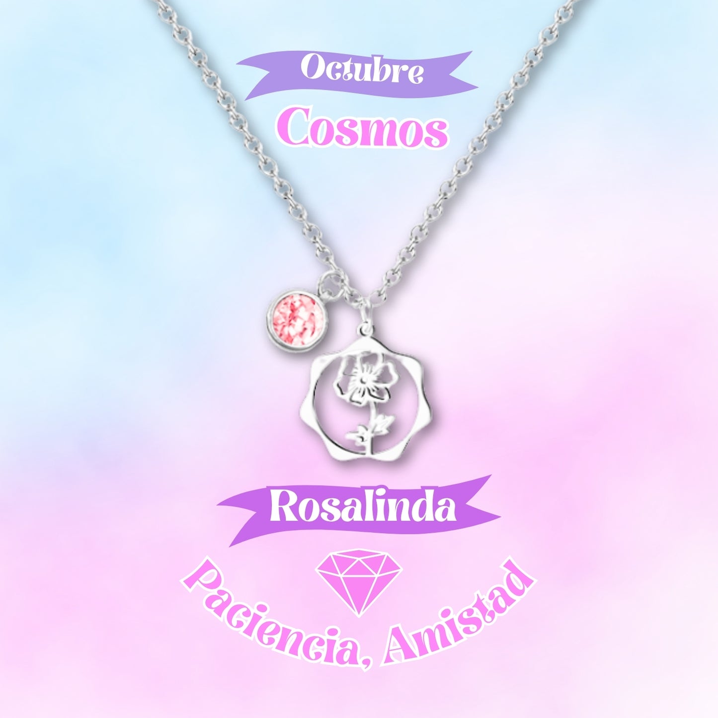 ✨Colgante Piedra y Flor de Nacimiento💐|Corconita con Significado🌈|Acero Inoxidable + Tarjeta + Caja Regalo🎁|Incluye Pulsera 7 Nudos de Protección🔮