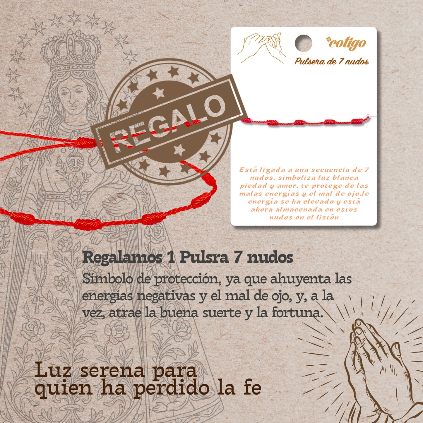 Pulsera 7 Nudos con Virgen de los desamparados Acero Plateado