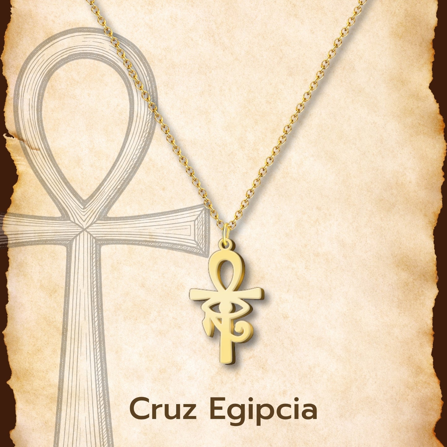 Collar Cruz Egipcia con Ojo Acero inoxidable color Dorado