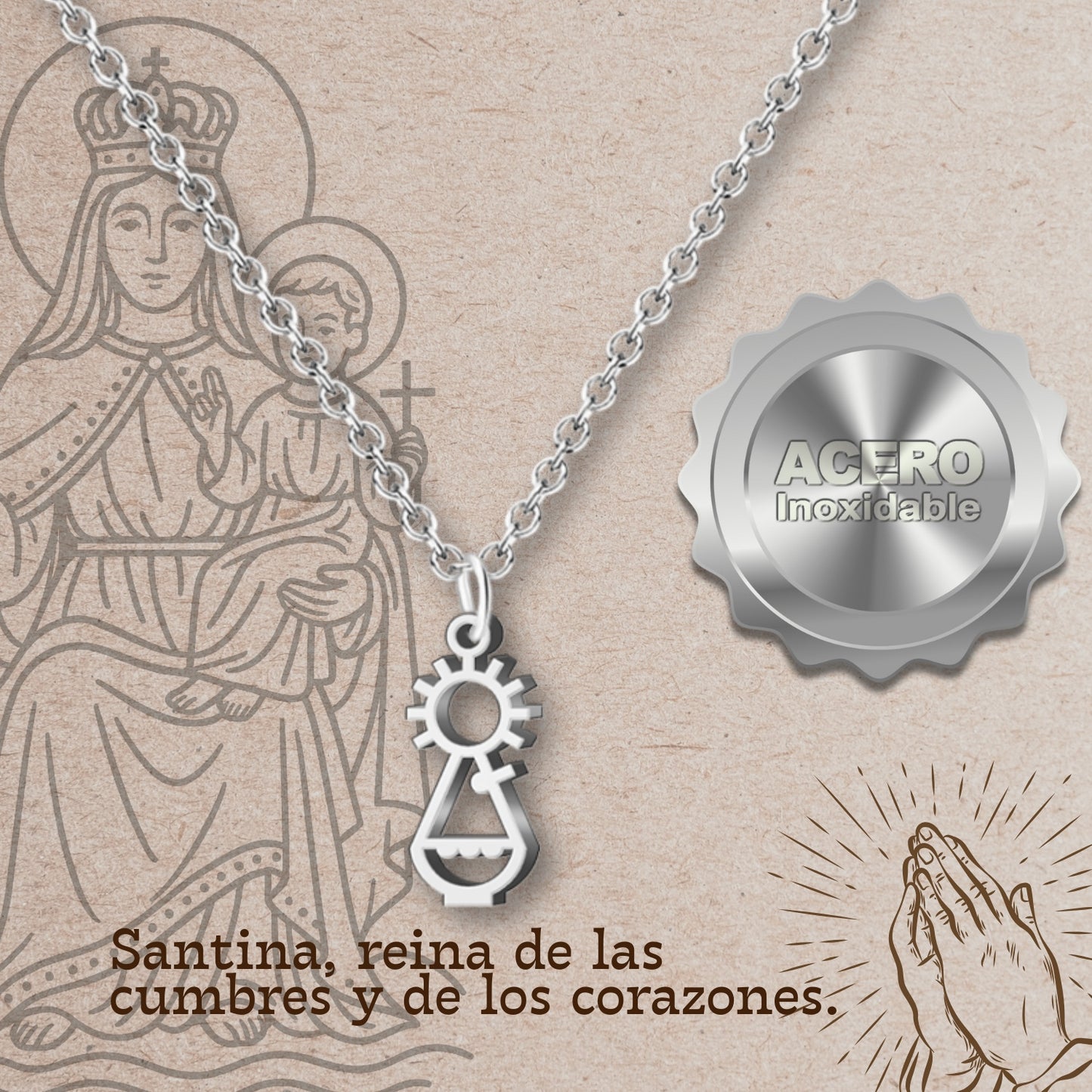 Colgante Virgen Covadonga Acero Plateado