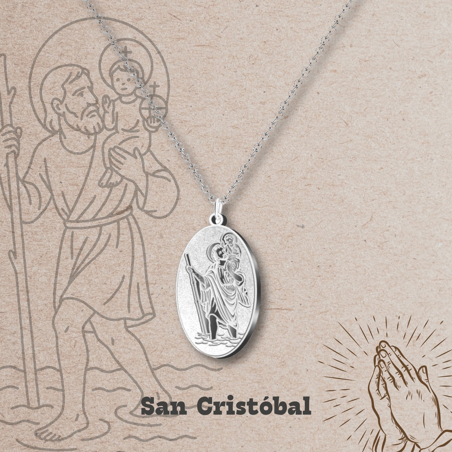 Collar Santo Acero inoxidable, Colgante Santo, Católico, San Antonio, San Judas Tadeo, San Cristóbal.