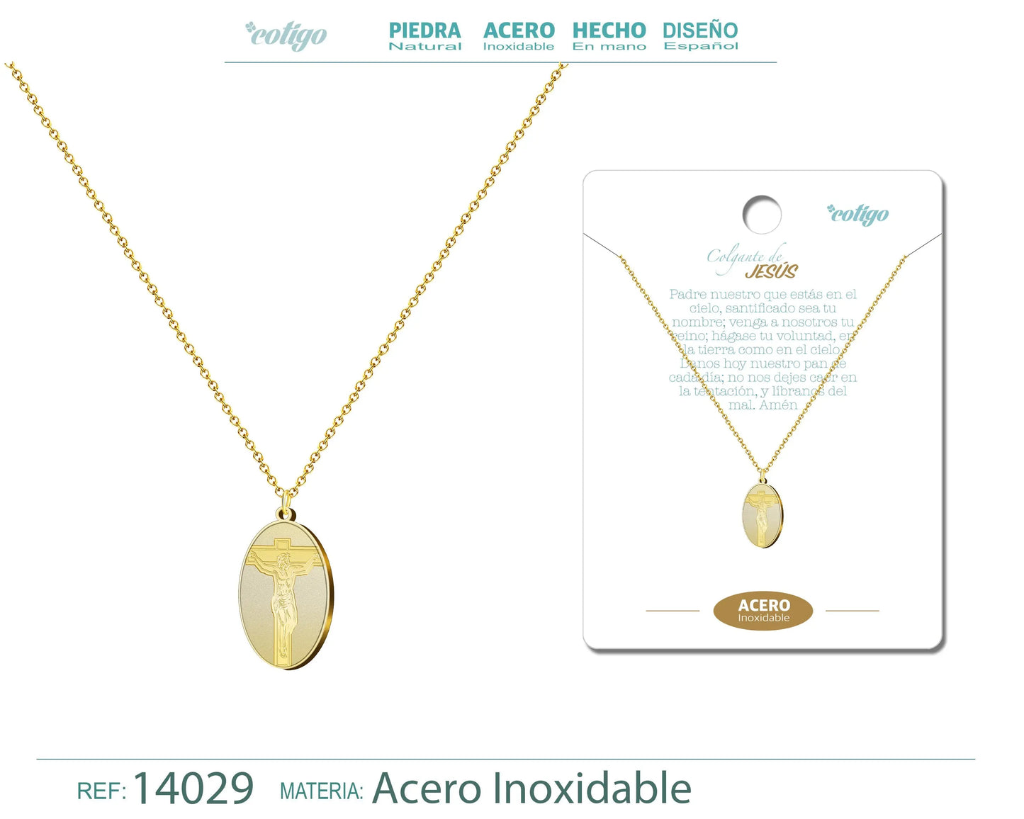 Colgante Acero Jesús Crucificado color Dorado - cotigo