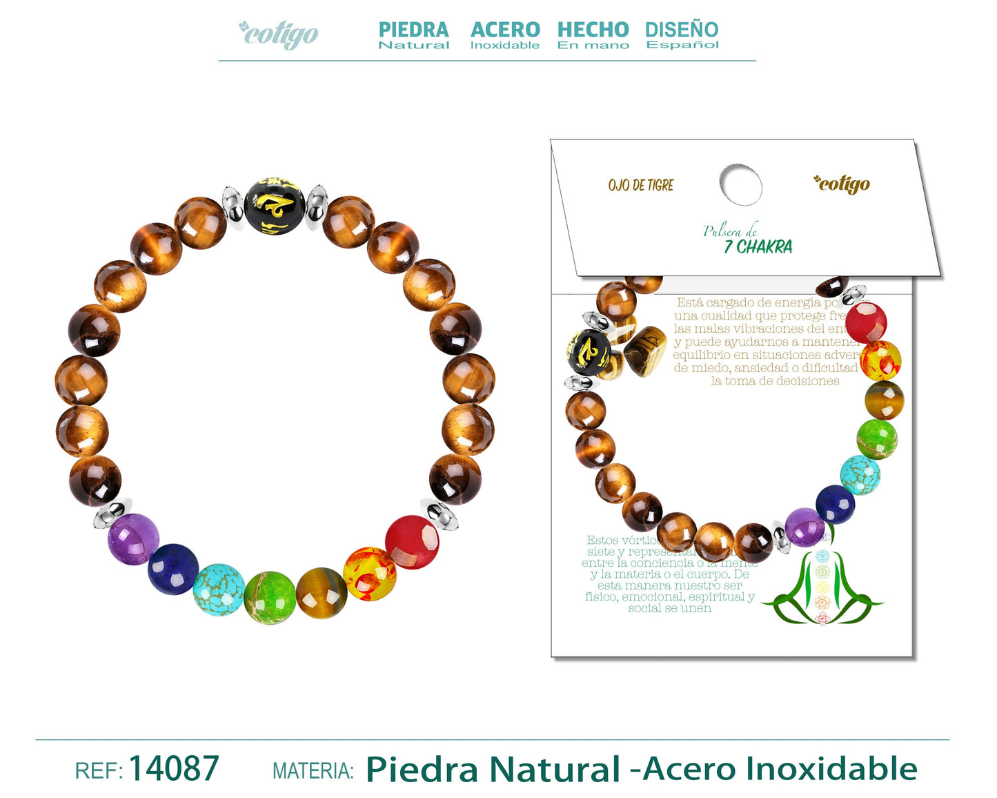 Pulsera 7 Chakras de Piedra natural Ojo tigre