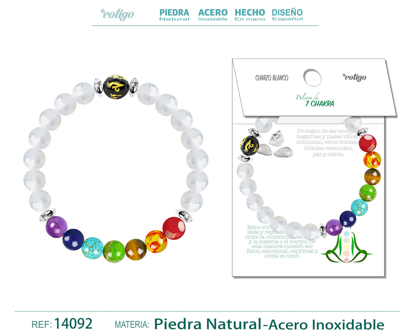 Pulsera 7 Chakras de Piedra natural Curazo blanco