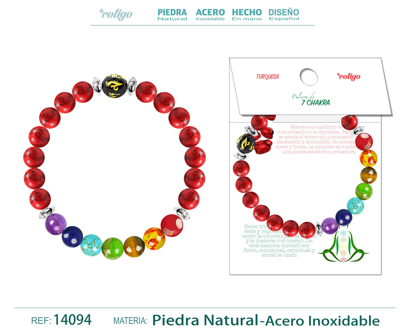 Pulsera 7 Chakras de Piedra natural Turquesa roja