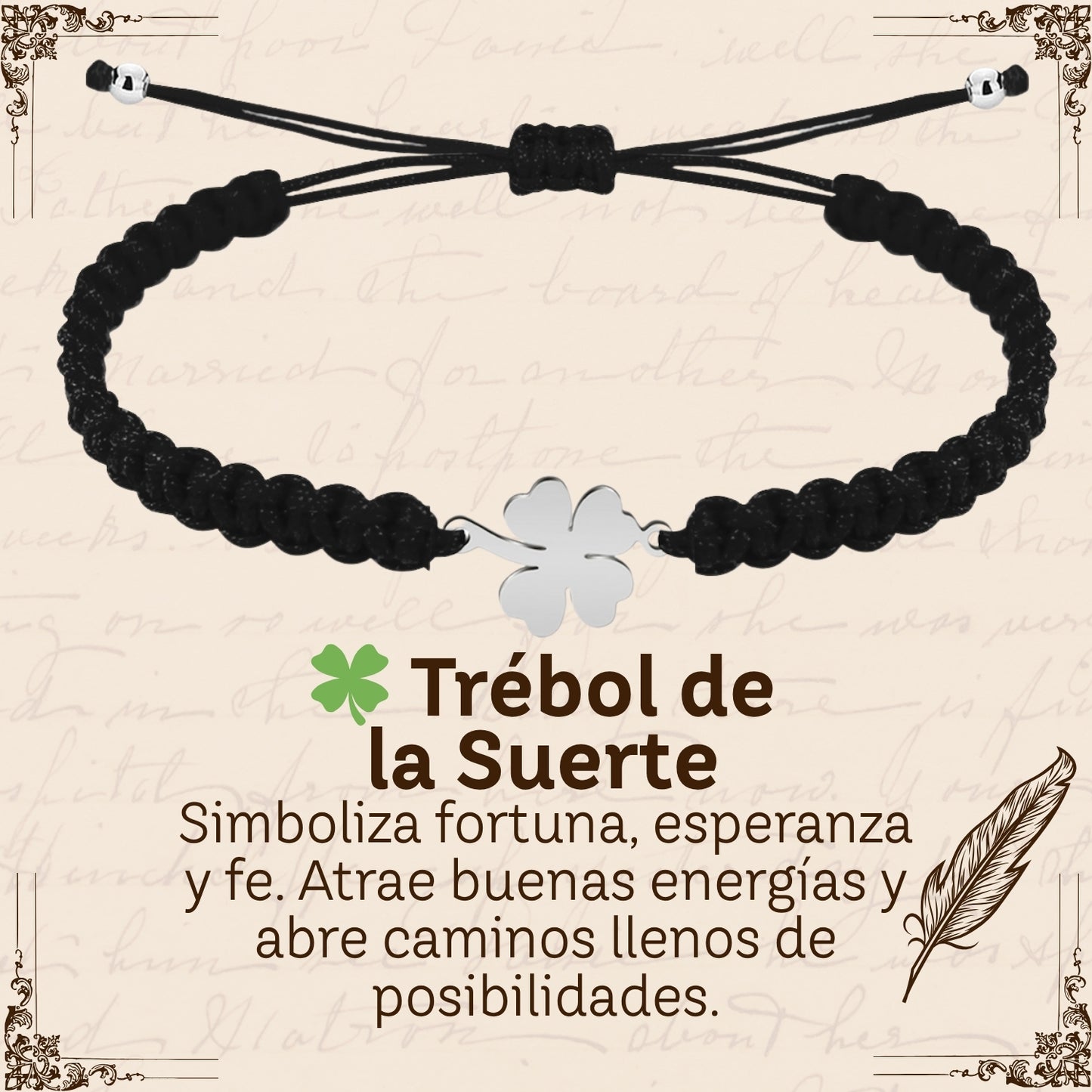 Pulsera Hilo Destino Hecho a Mano 🧵 con Amuleto de Suerte y Protección 🍀 en Acero Inoxidable 💎