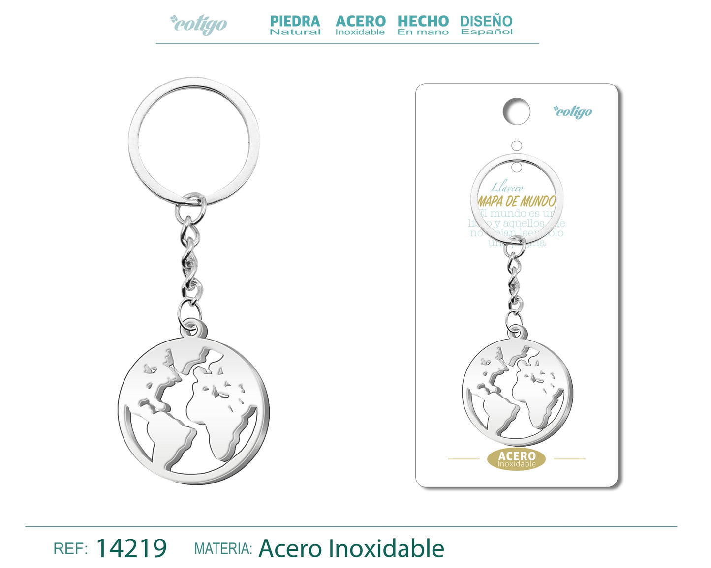 Llavero de Mapa de Mundo Acero