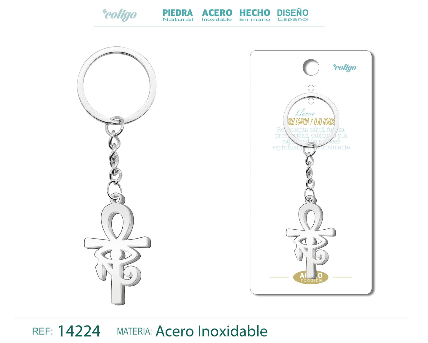 Llavero de Cruz Egipcia y Ojo Horus Acero