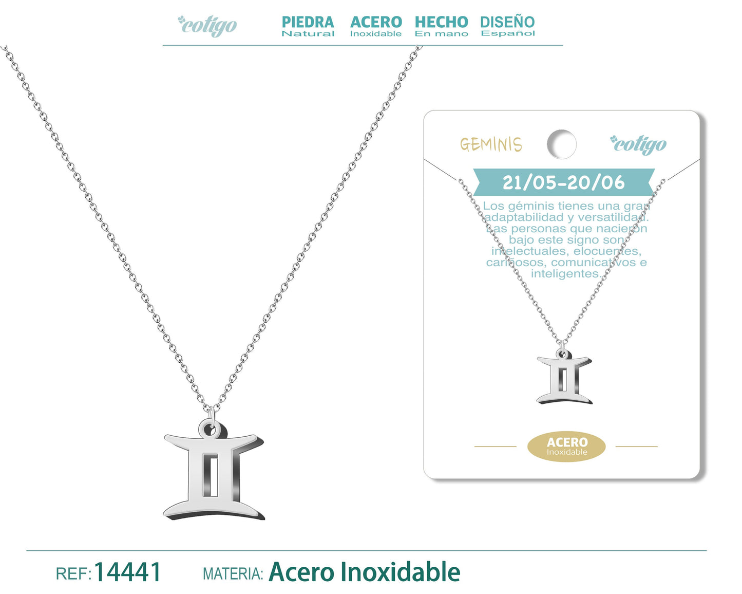 Collar Zodiaco Gemini color Plateado