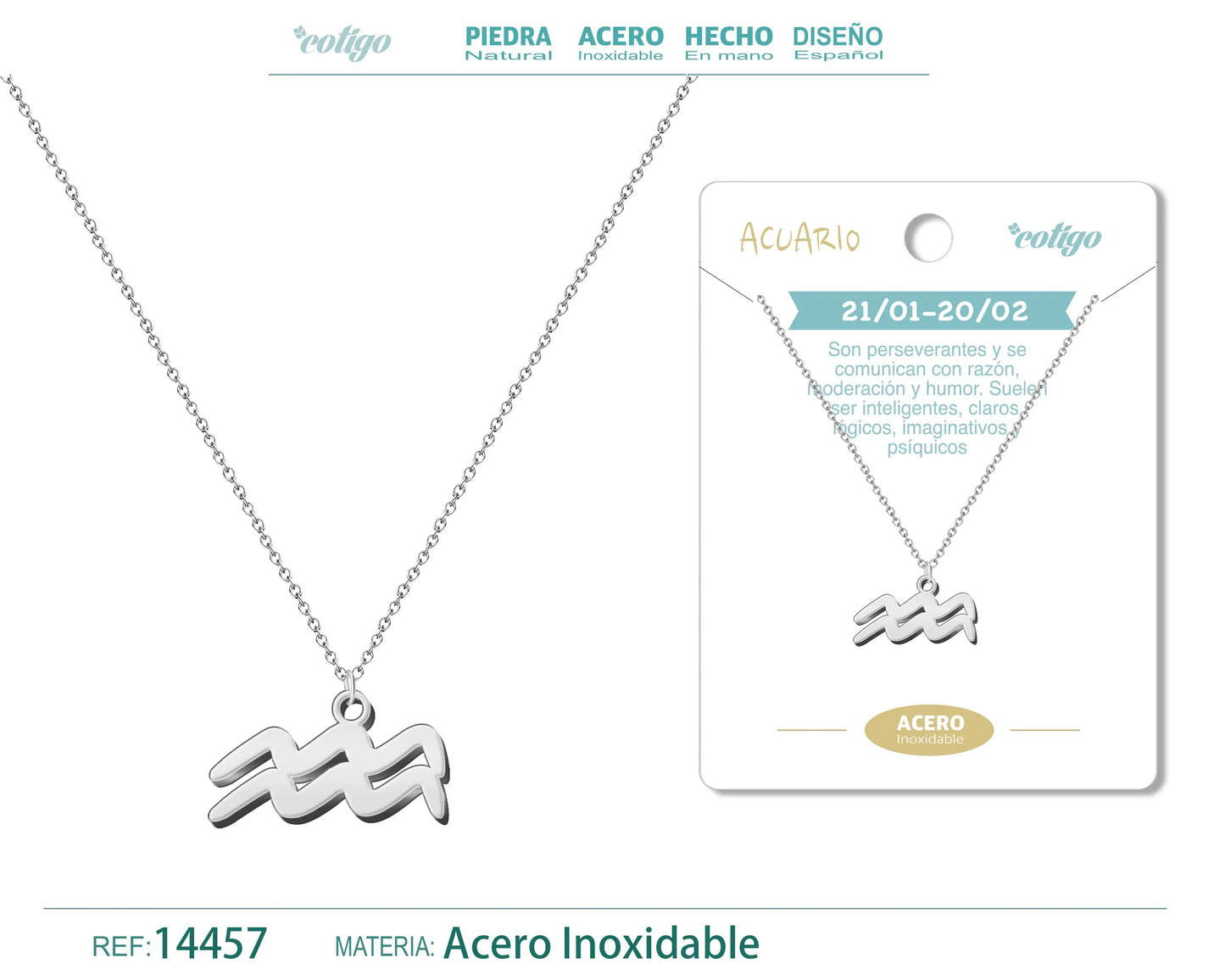 Collar Zodiaco Aquarius color Plateado - cotigo