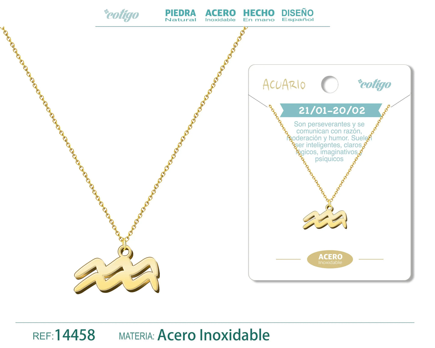 Collar Zodiaco Aquarius color Dorado - cotigo