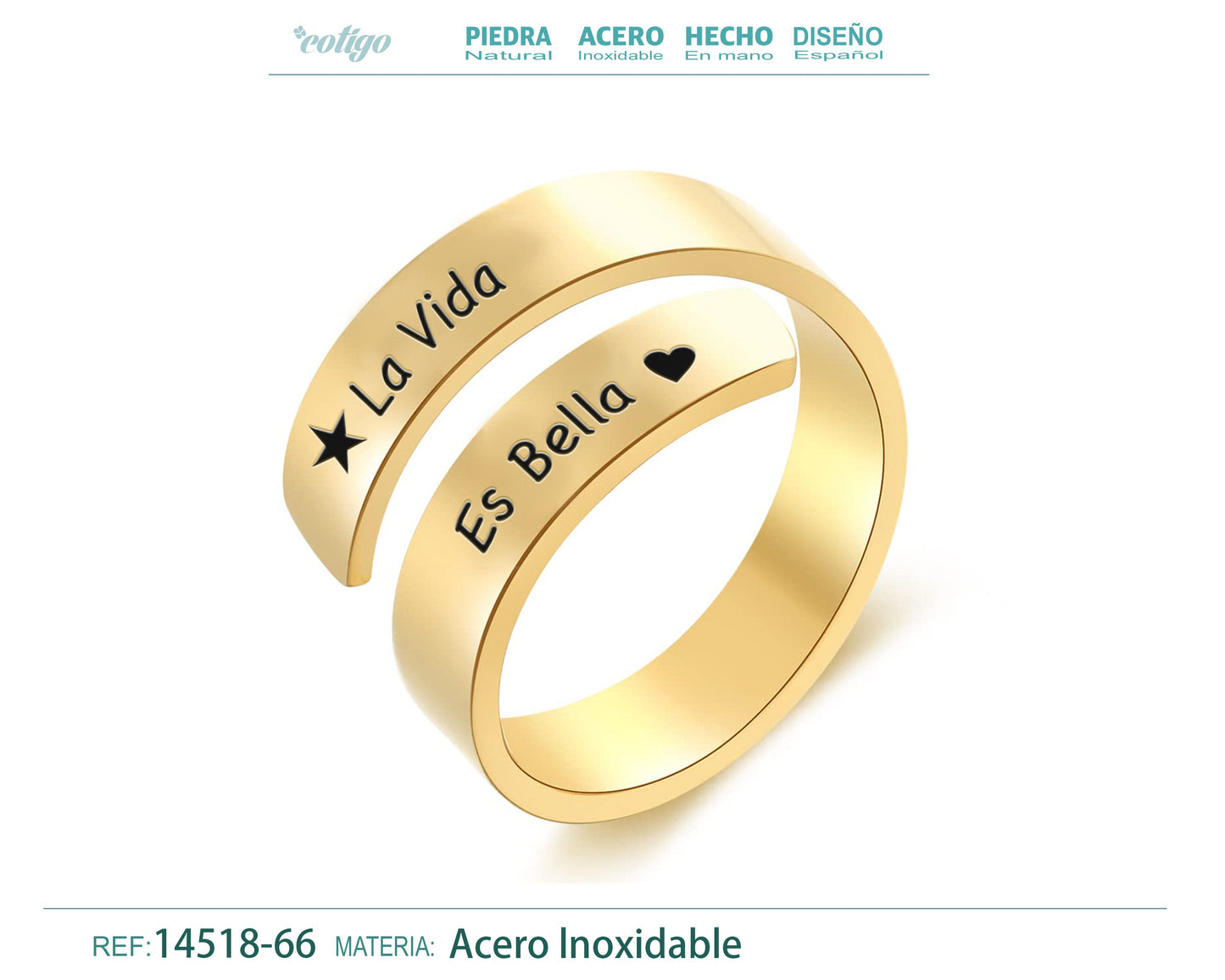 Anillo Acero con Mensaje español Dorado