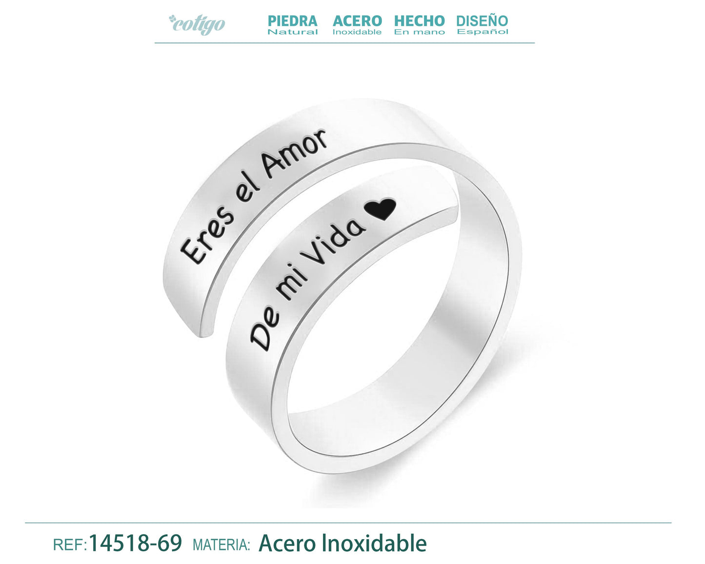 Anillo Acero con Mensaje español Plateado