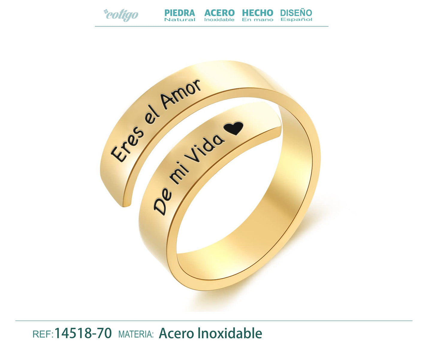 Anillo Acero con Mensaje español Dorado