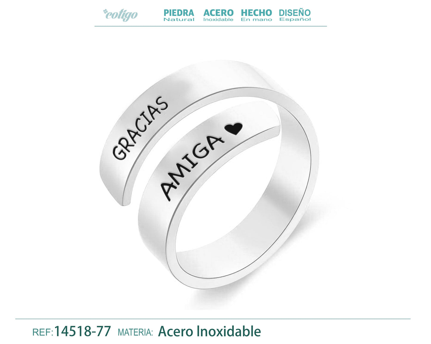 Anillo Acero con Mensaje español Plateado
