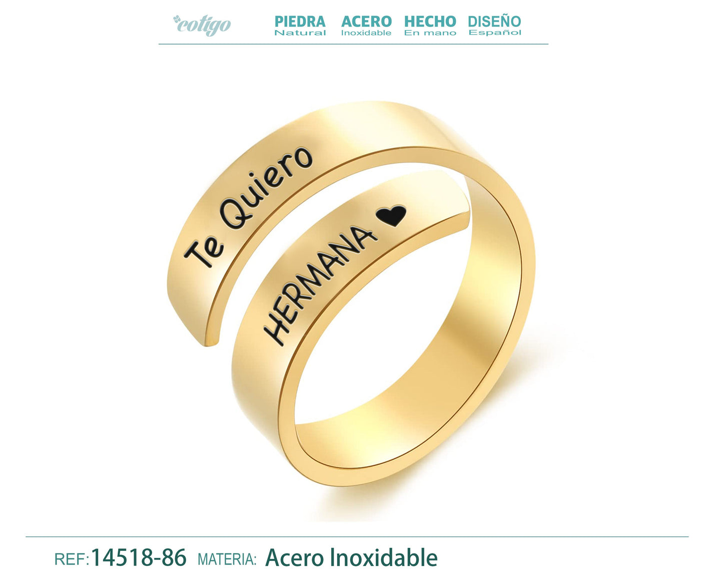 Anillo Acero con Mensaje español Dorado