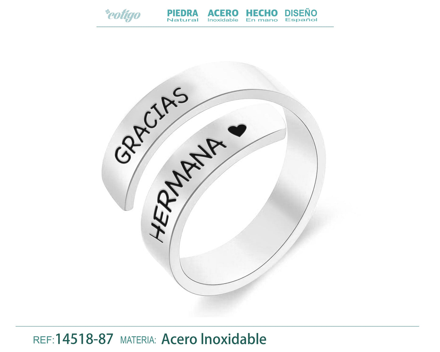 Anillo Acero con Mensaje español Plateado