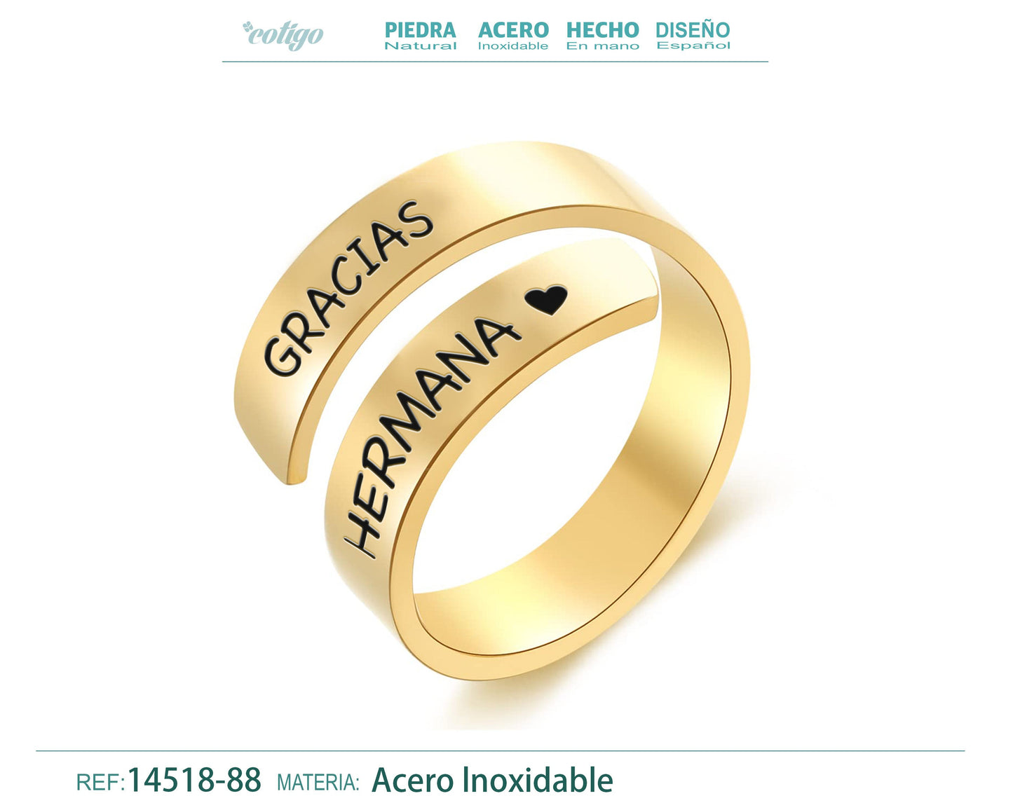 Anillo Acero con Mensaje español Dorado