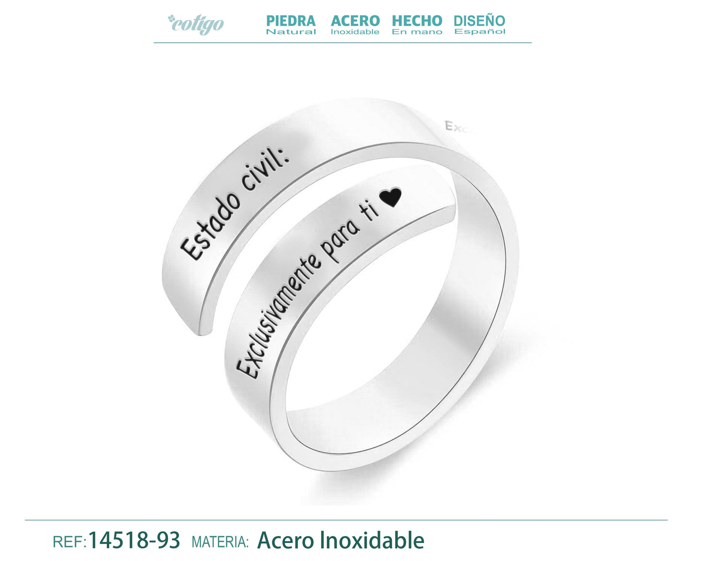 Anillo Acero con Mensaje español Plateado