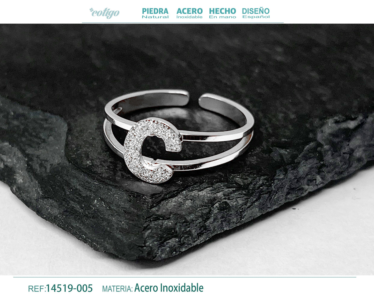 Anillo Acero Letra C color plateado