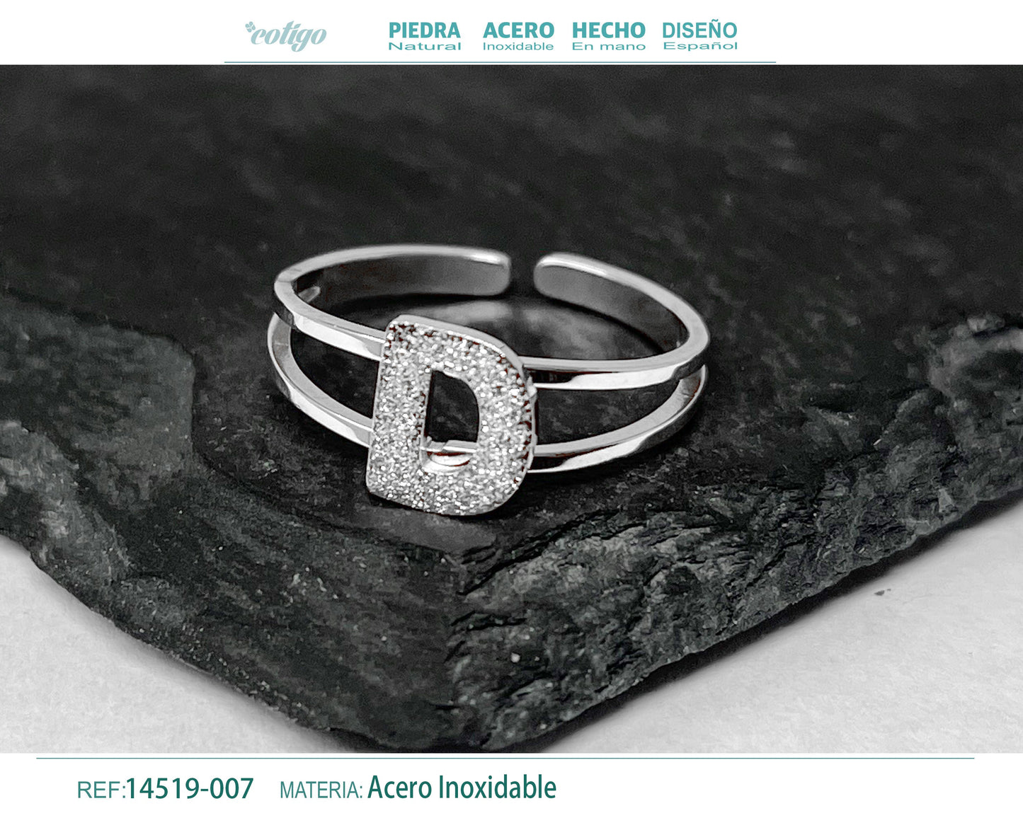 Anillo Acero Letra D color plateado