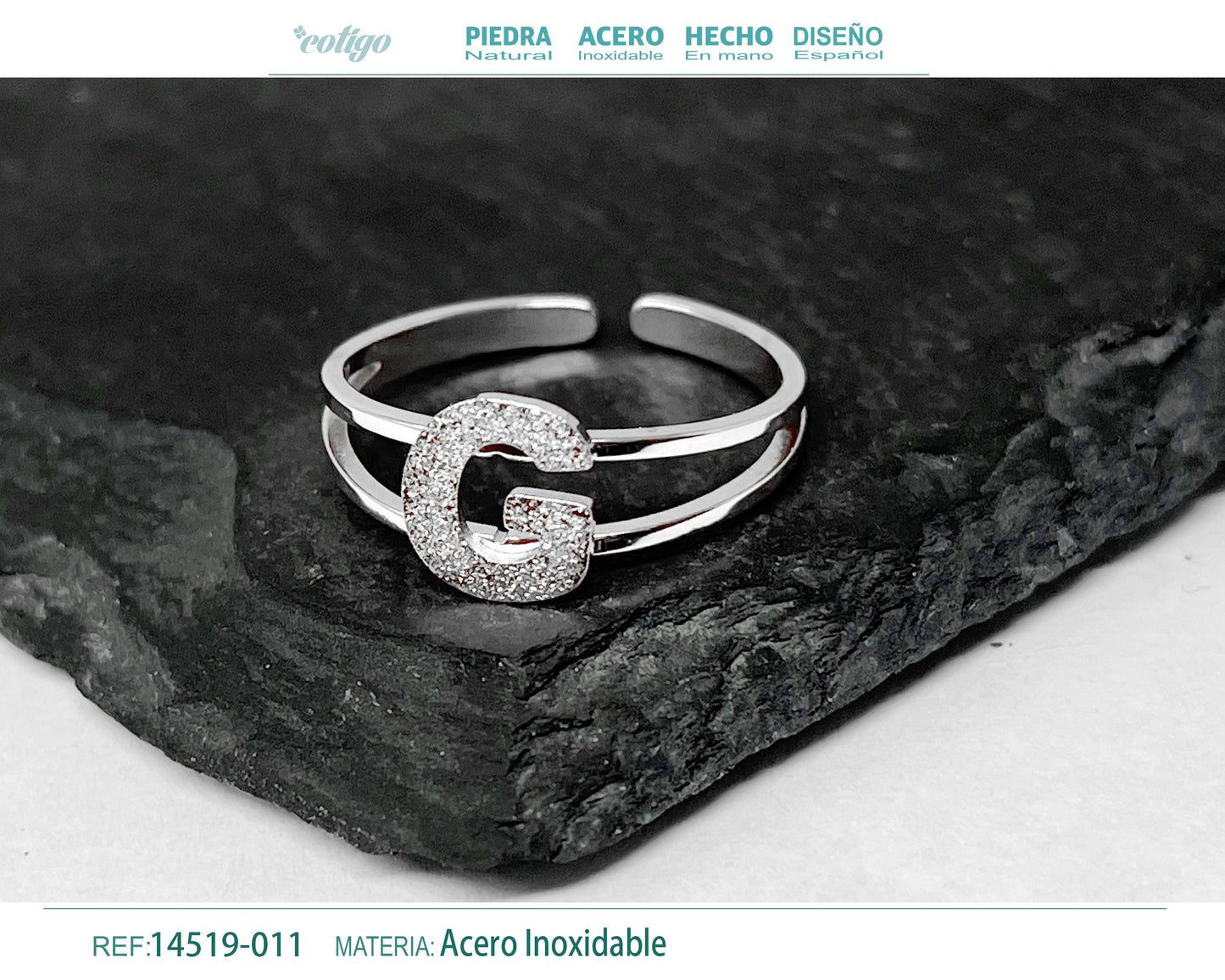 Anillo Acero Letra G color plateado