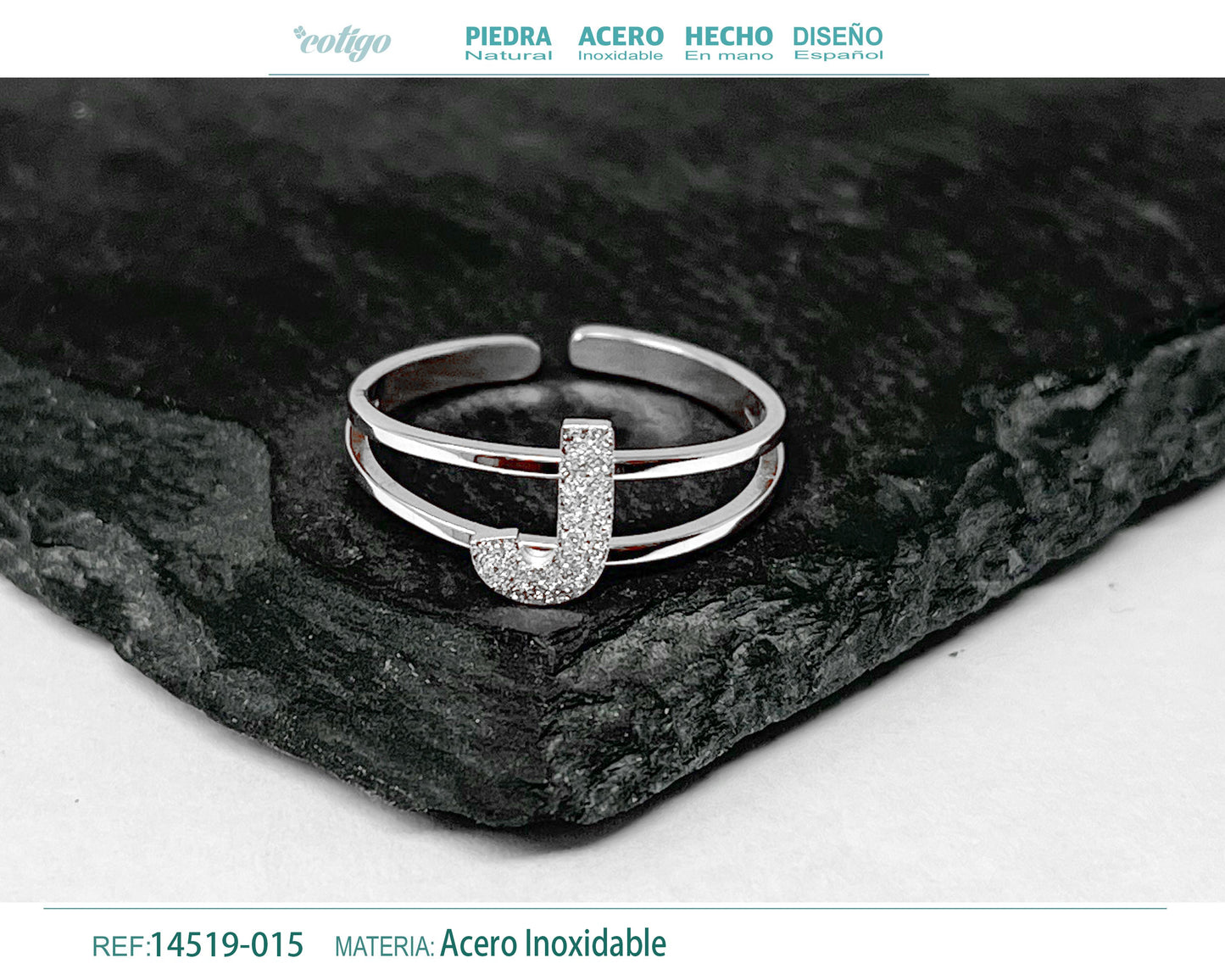 Anillo Acero Letra J color plateado