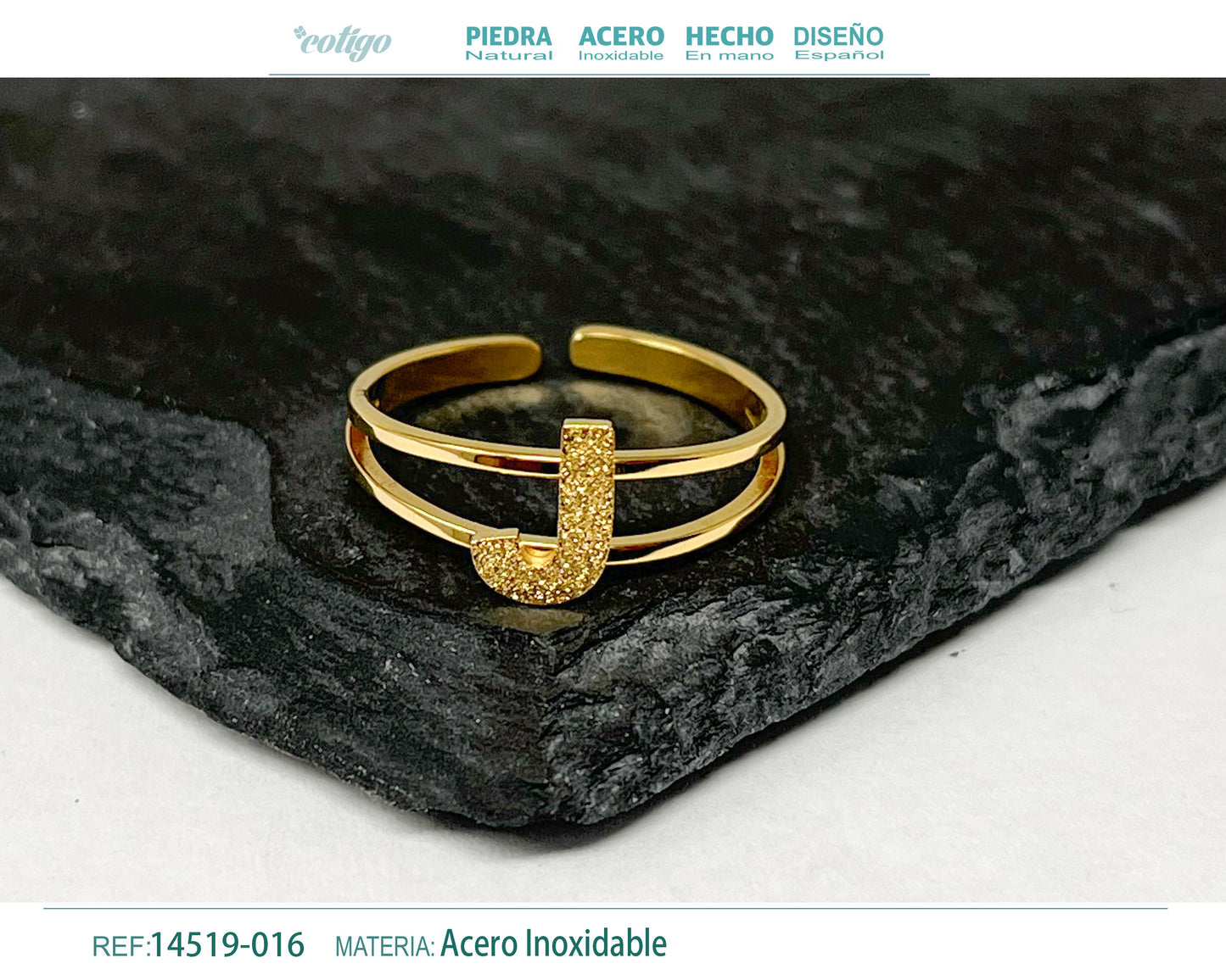 Anillo Acero letra J color Dorado