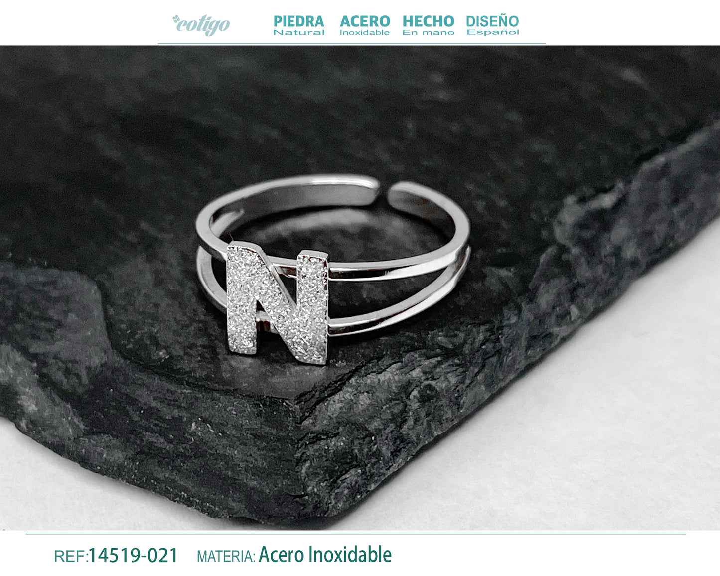 Anillo Acero Letra N color plateado