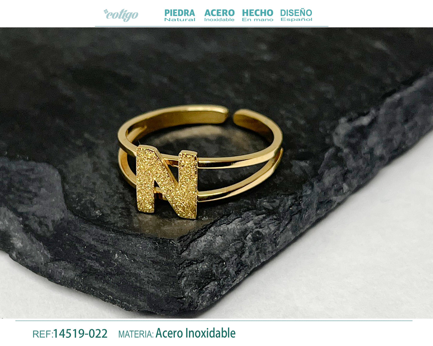 Anillo Acero letra N color Dorado