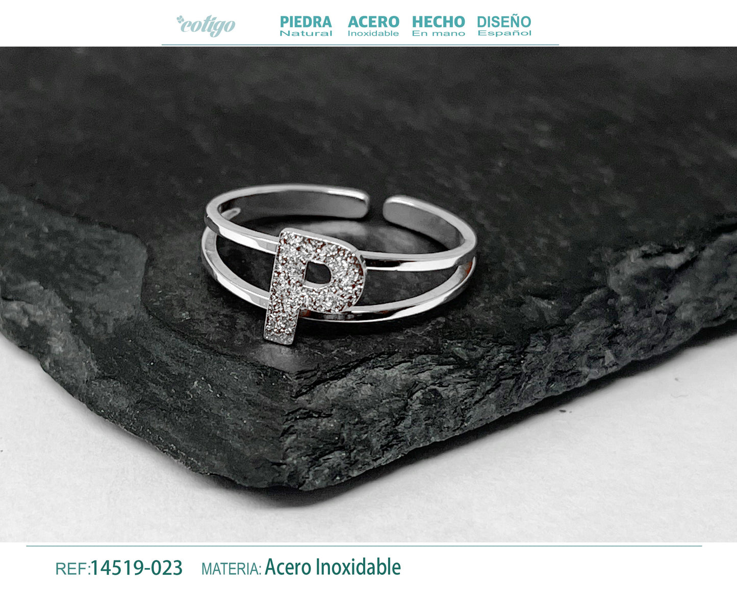 Anillo Acero Letra P color plateado