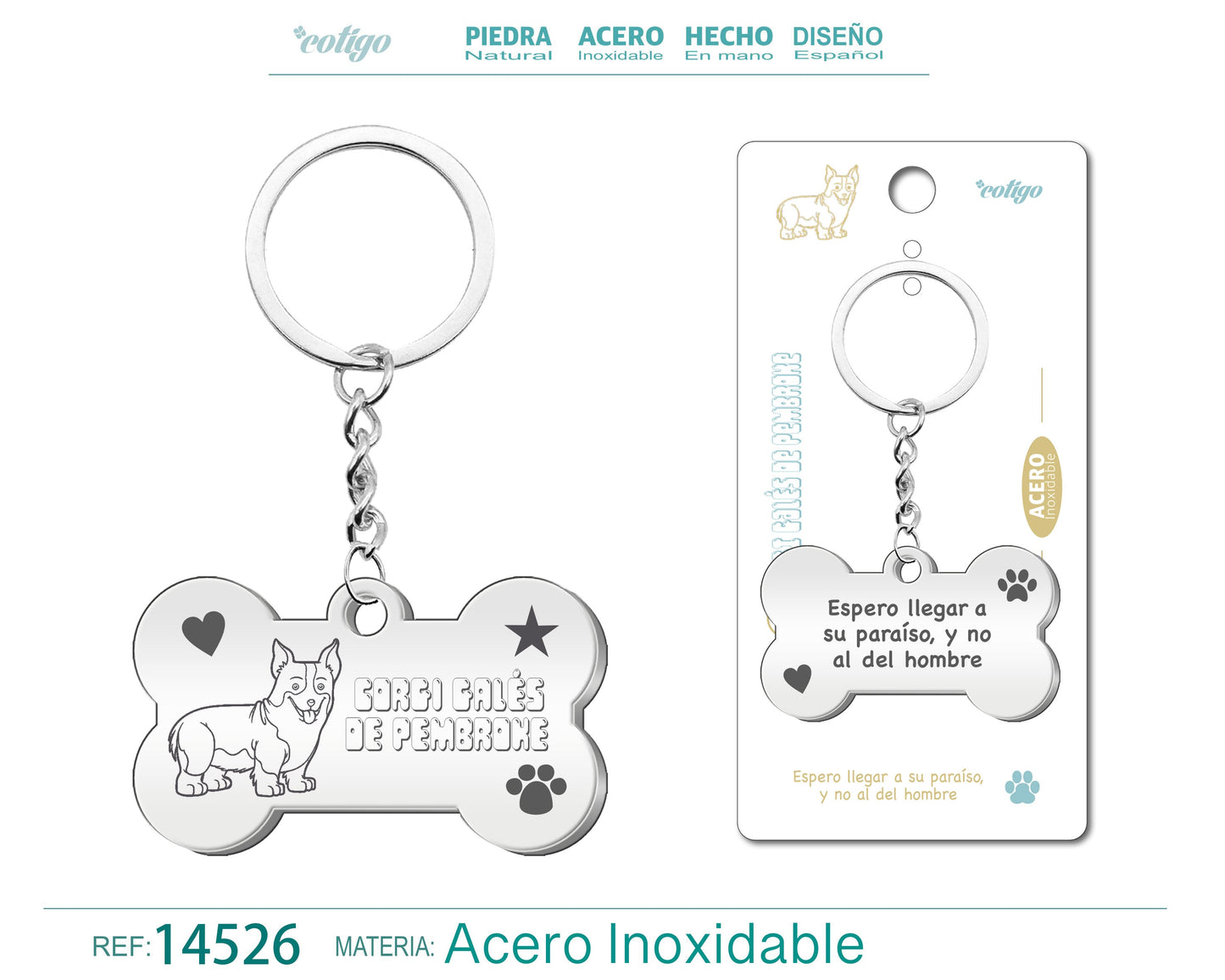 Llavero Acero de Perro Corgi Galés de Pembroke