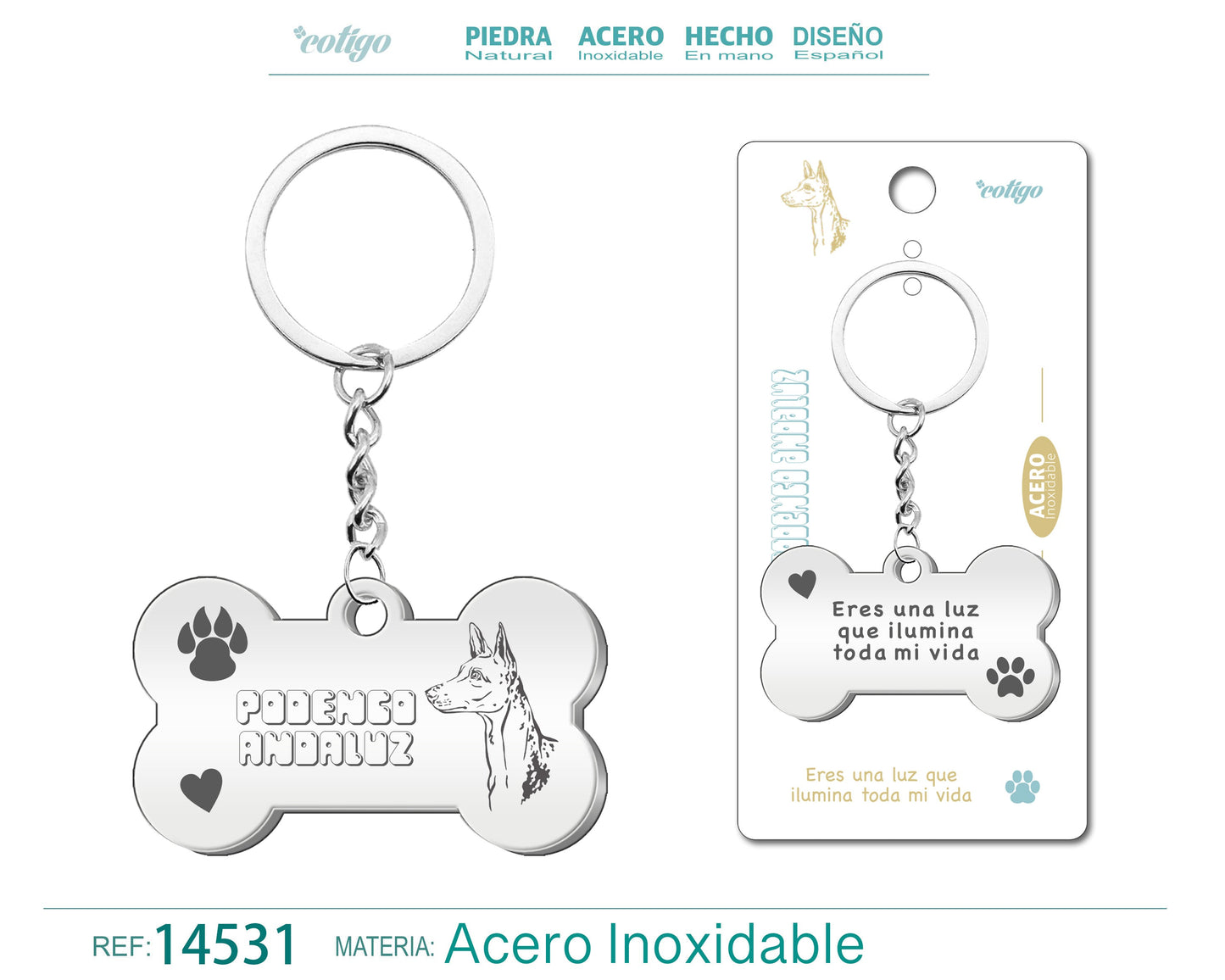 Llavero Acero de Perro Podenco Andaluz