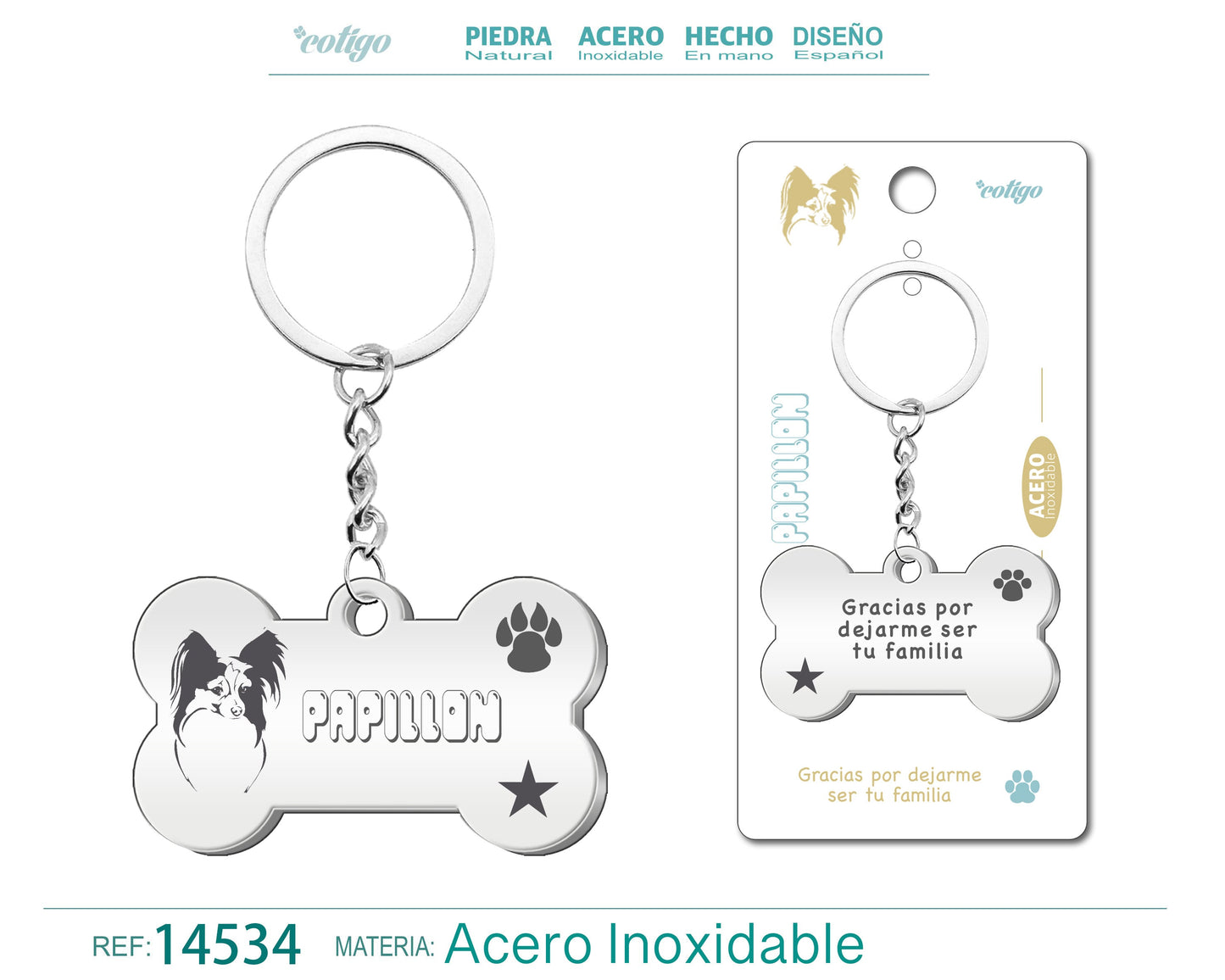 Llavero Acero de Perro Papillón