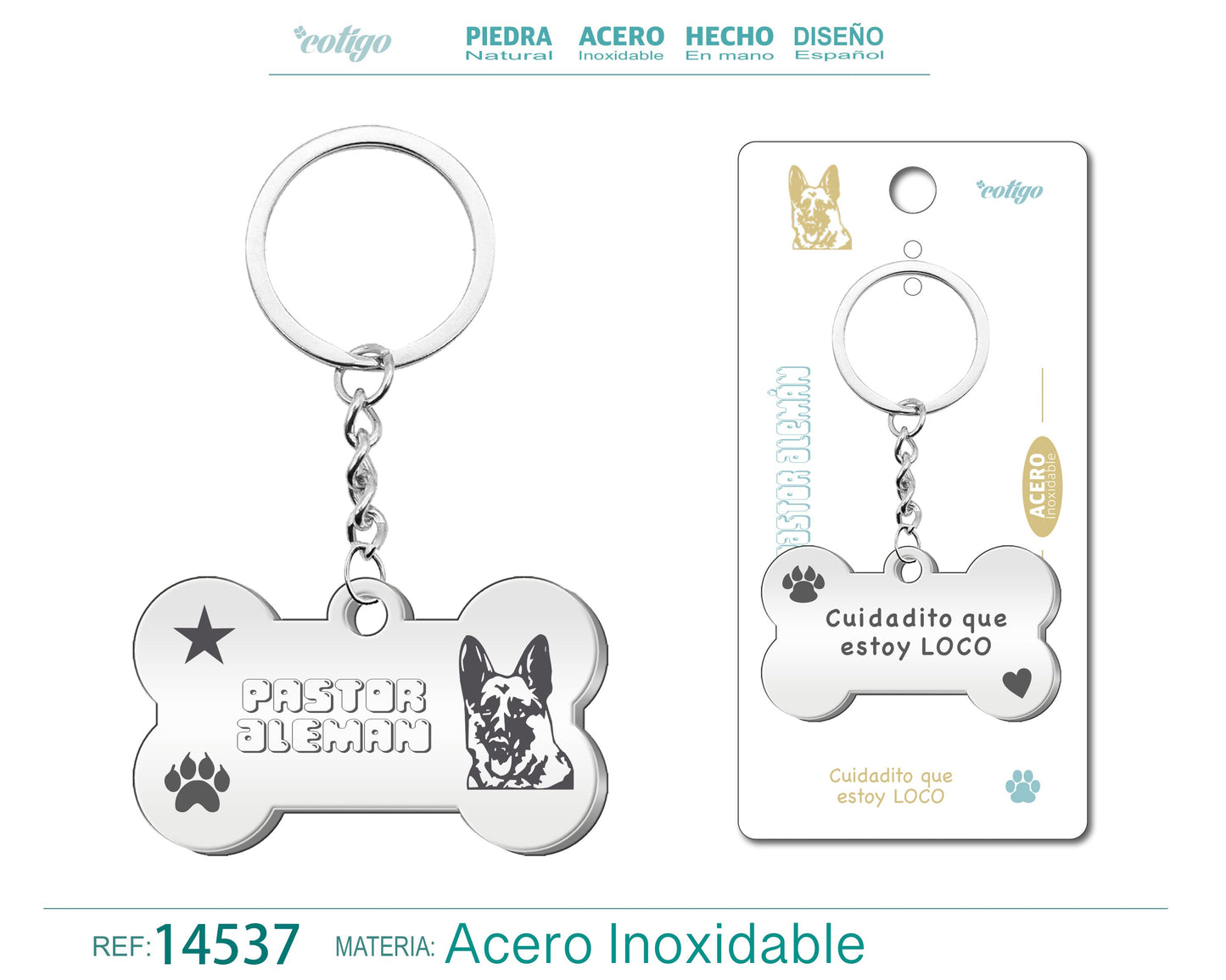 Llavero Acero de Perro Pastor Aleman