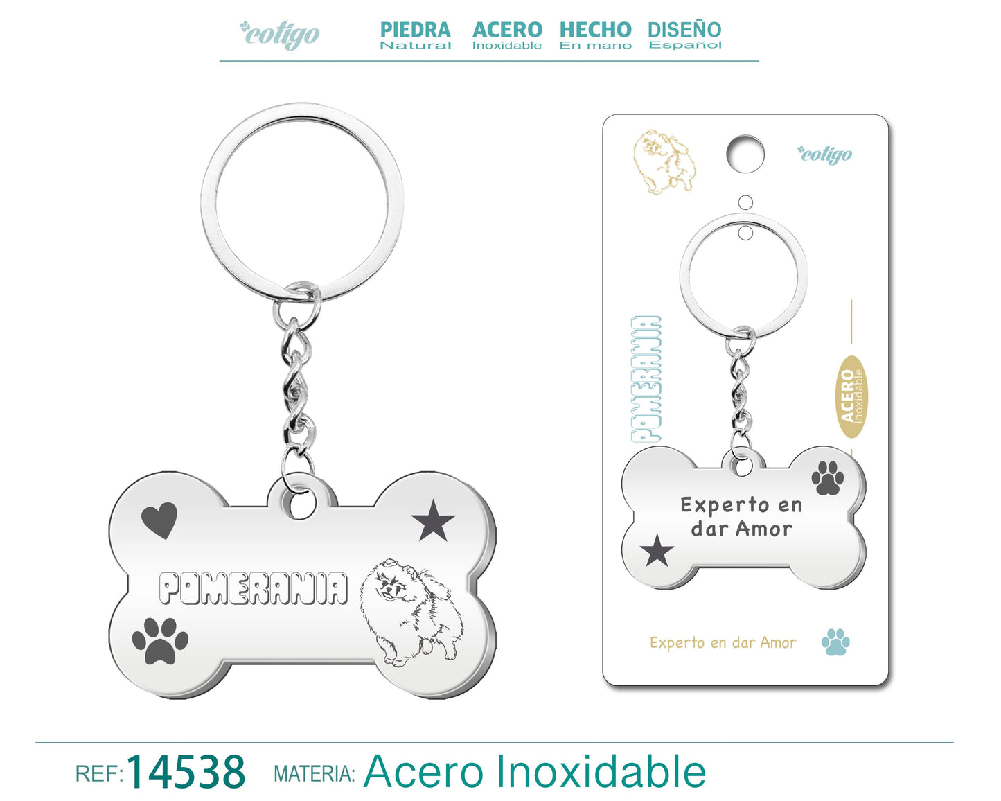 Llavero Acero de Perro Pomerania